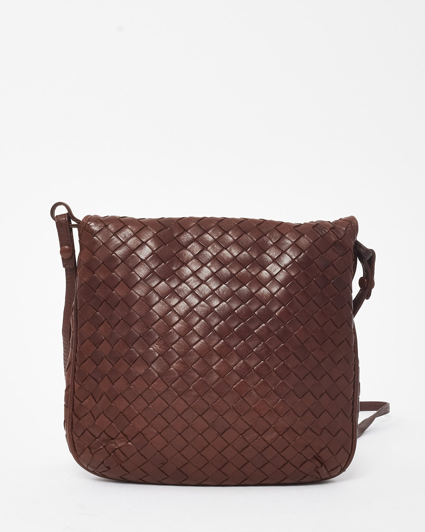 Bottega Veneta Vintage Brown Intrecciato Leather Small Flap Shoulder Bag