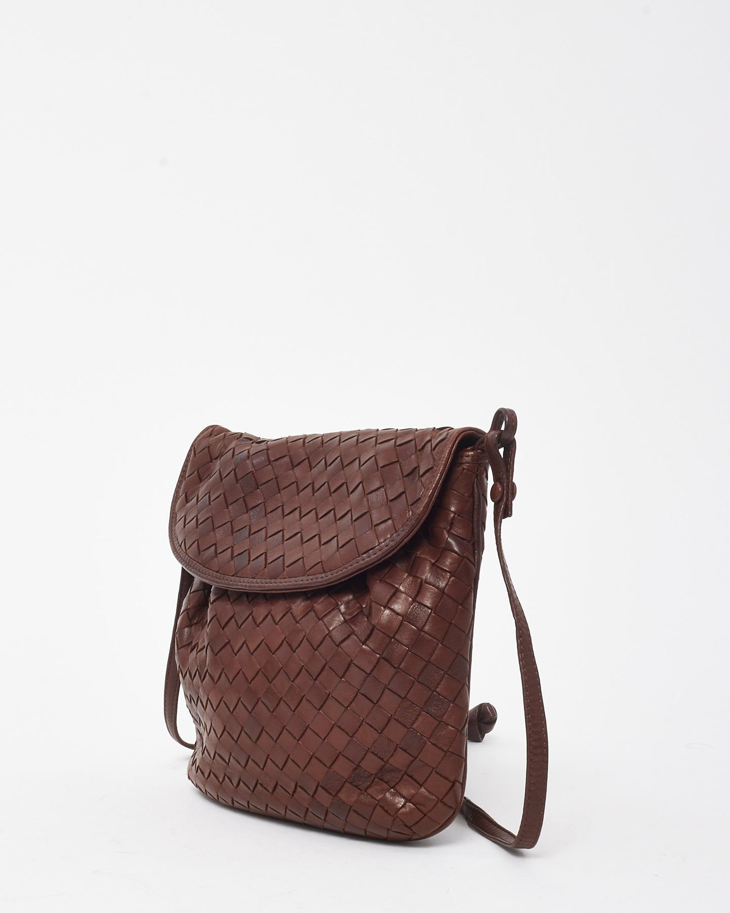 Bottega Veneta Vintage Brown Intrecciato Leather Small Flap Shoulder Bag