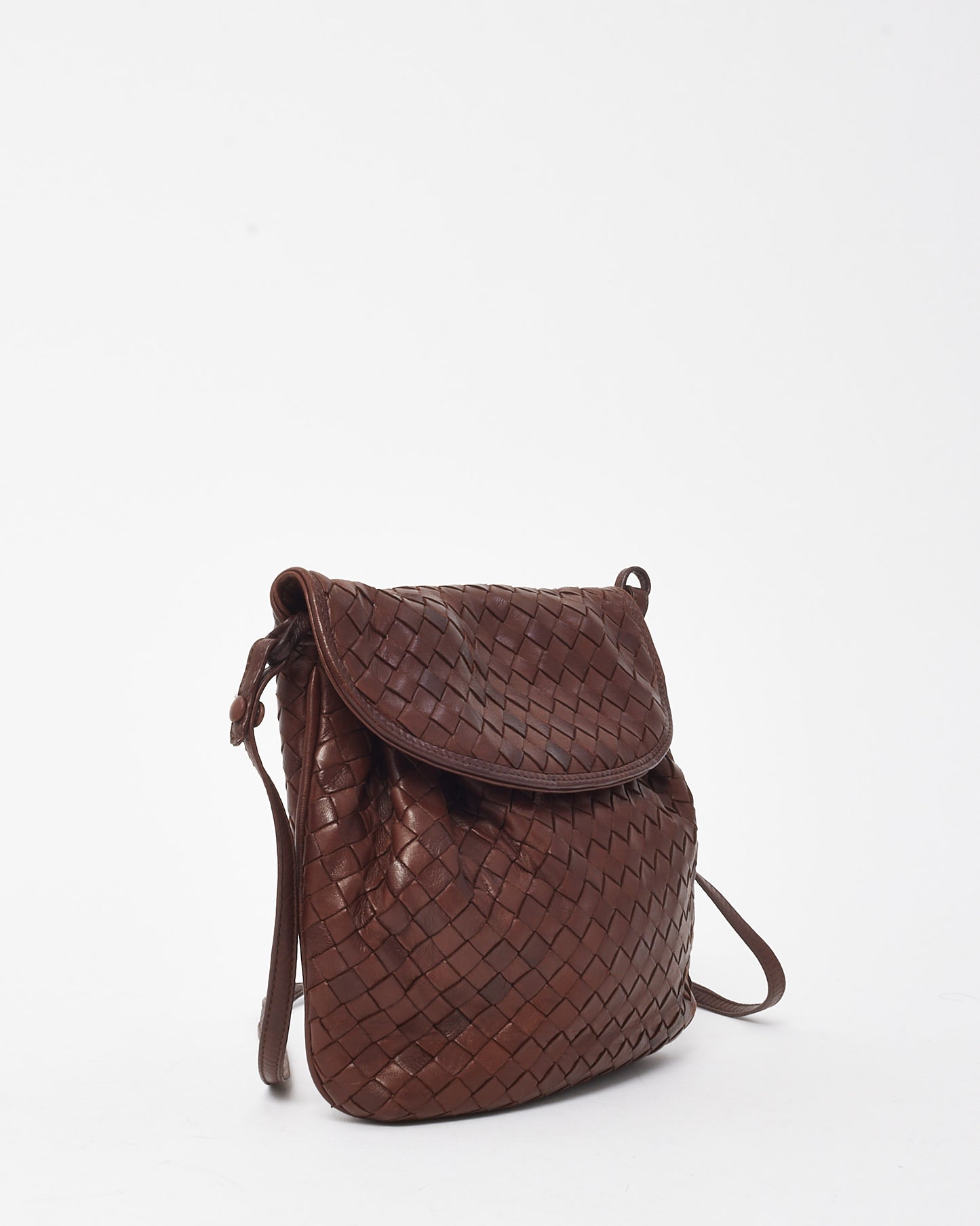 Bottega Veneta Vintage Brown Intrecciato Leather Small Flap Shoulder Bag