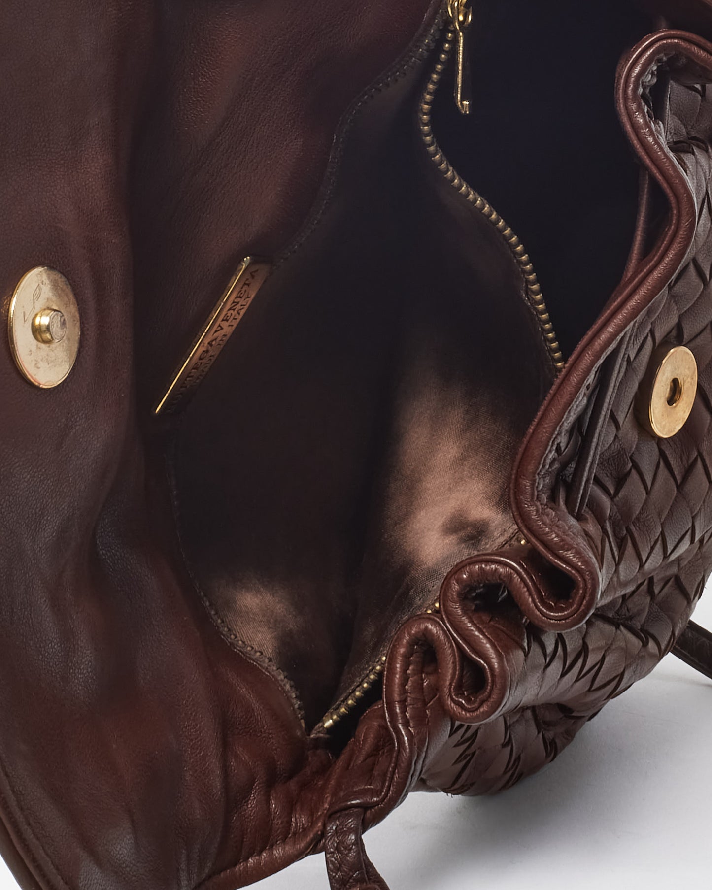 Bottega Veneta Vintage Brown Intrecciato Leather Small Flap Shoulder Bag