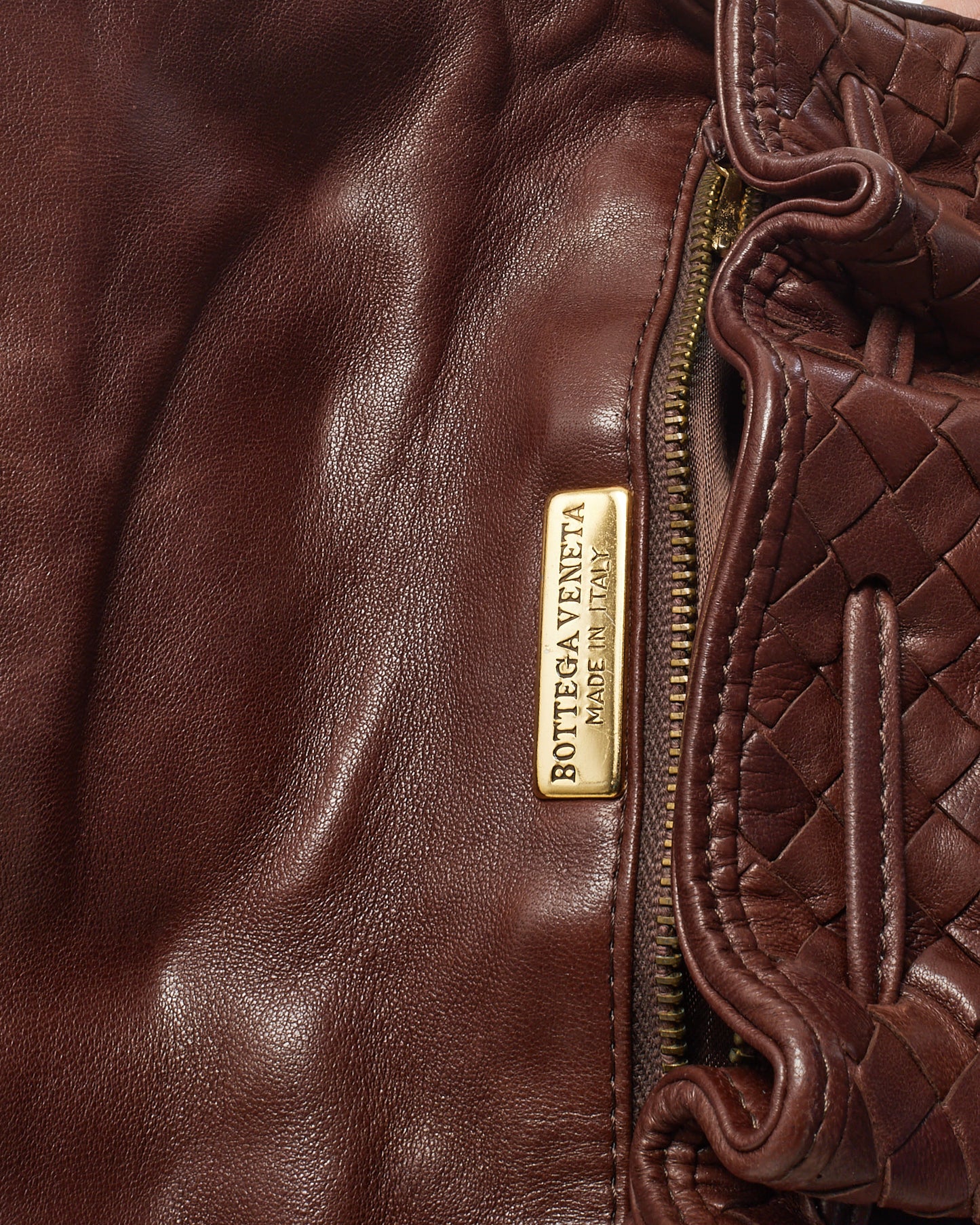 Bottega Veneta Vintage Brown Intrecciato Leather Small Flap Shoulder Bag