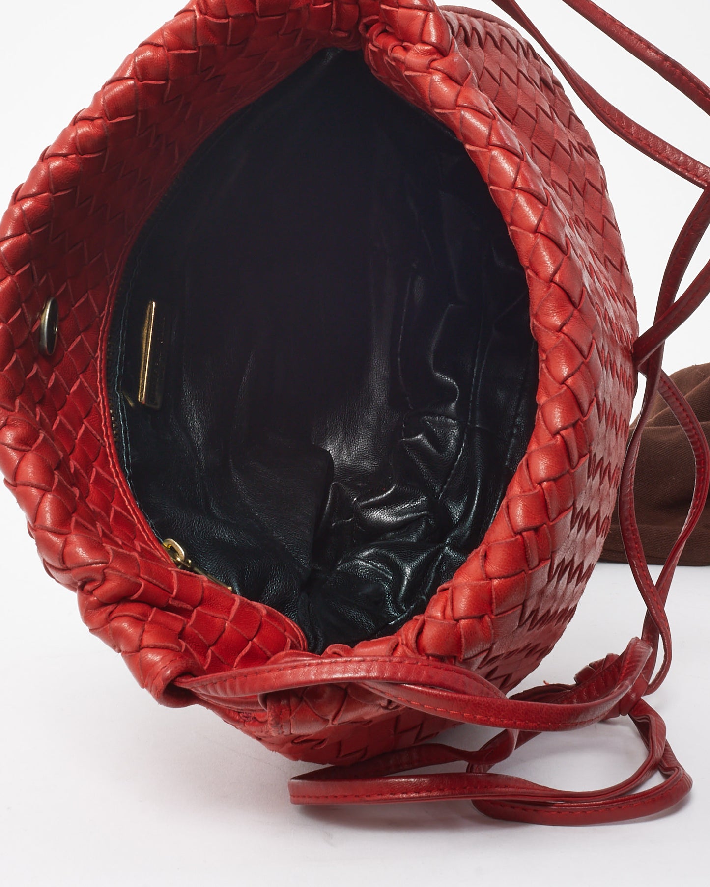 Bottega Veneta Vintage Red Intrecciato Leather Rounded Snap Crossbody Bag