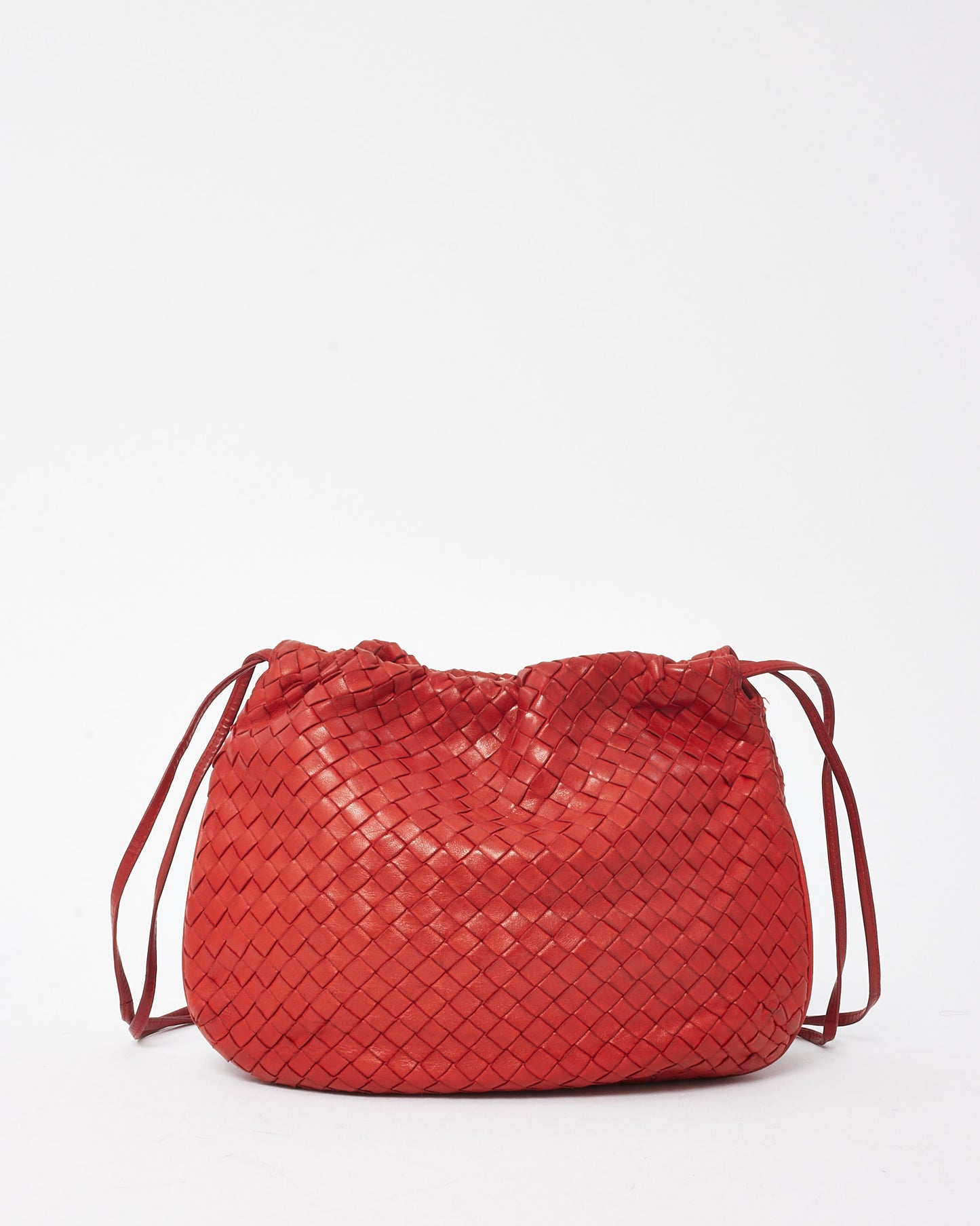 Bottega Veneta Vintage Red Intrecciato Leather Rounded Snap Crossbody Bag