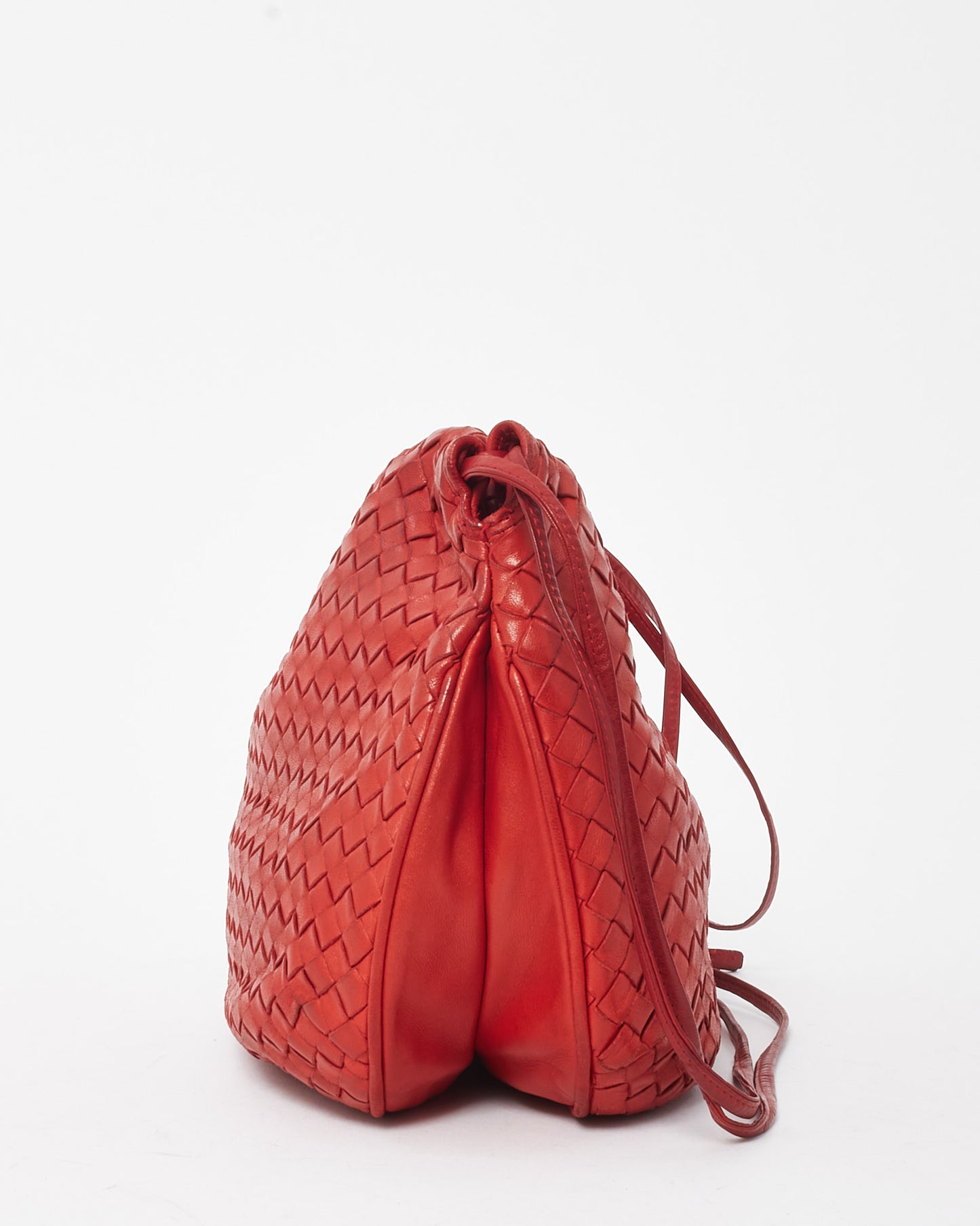 Bottega Veneta Vintage Red Intrecciato Leather Rounded Snap Crossbody Bag