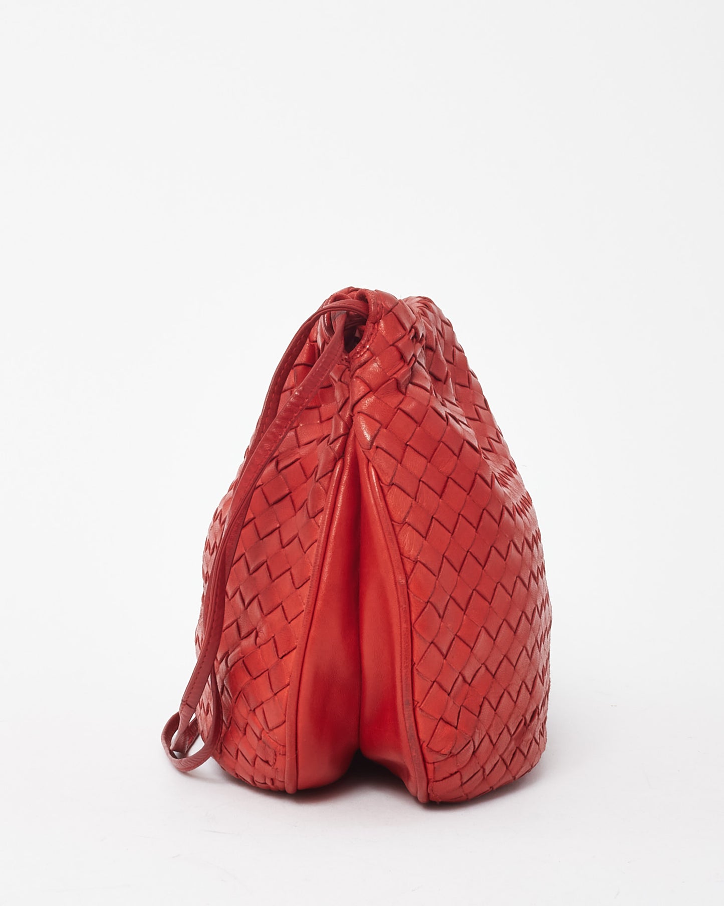 Bottega Veneta Vintage Red Intrecciato Leather Rounded Snap Crossbody Bag