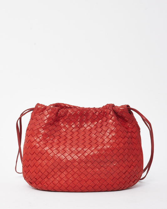 Bottega Veneta Vintage Red Intrecciato Leather Rounded Snap Crossbody Bag