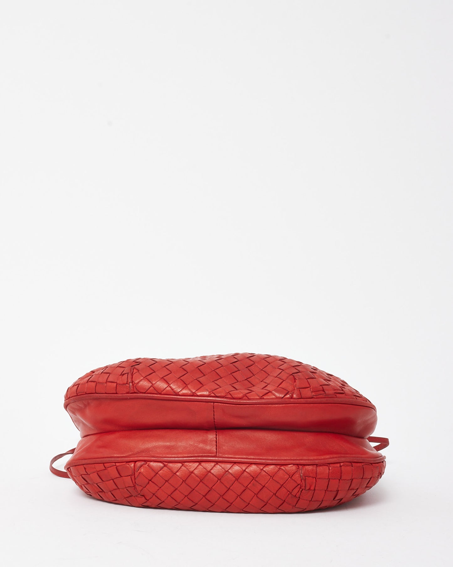 Bottega Veneta Vintage Red Intrecciato Leather Rounded Snap Crossbody Bag