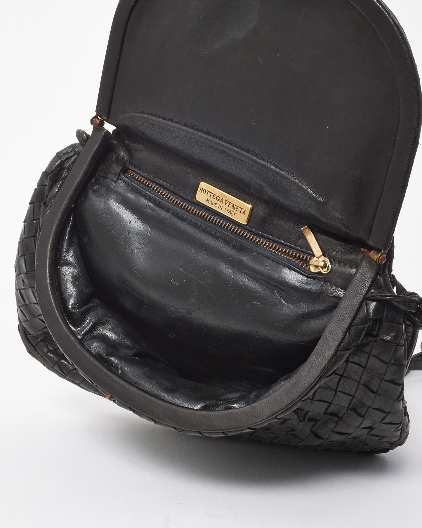 Bottega Veneta Vintage Black Intrecciato Leather Coin Purse Style Flap Crossbody Bag