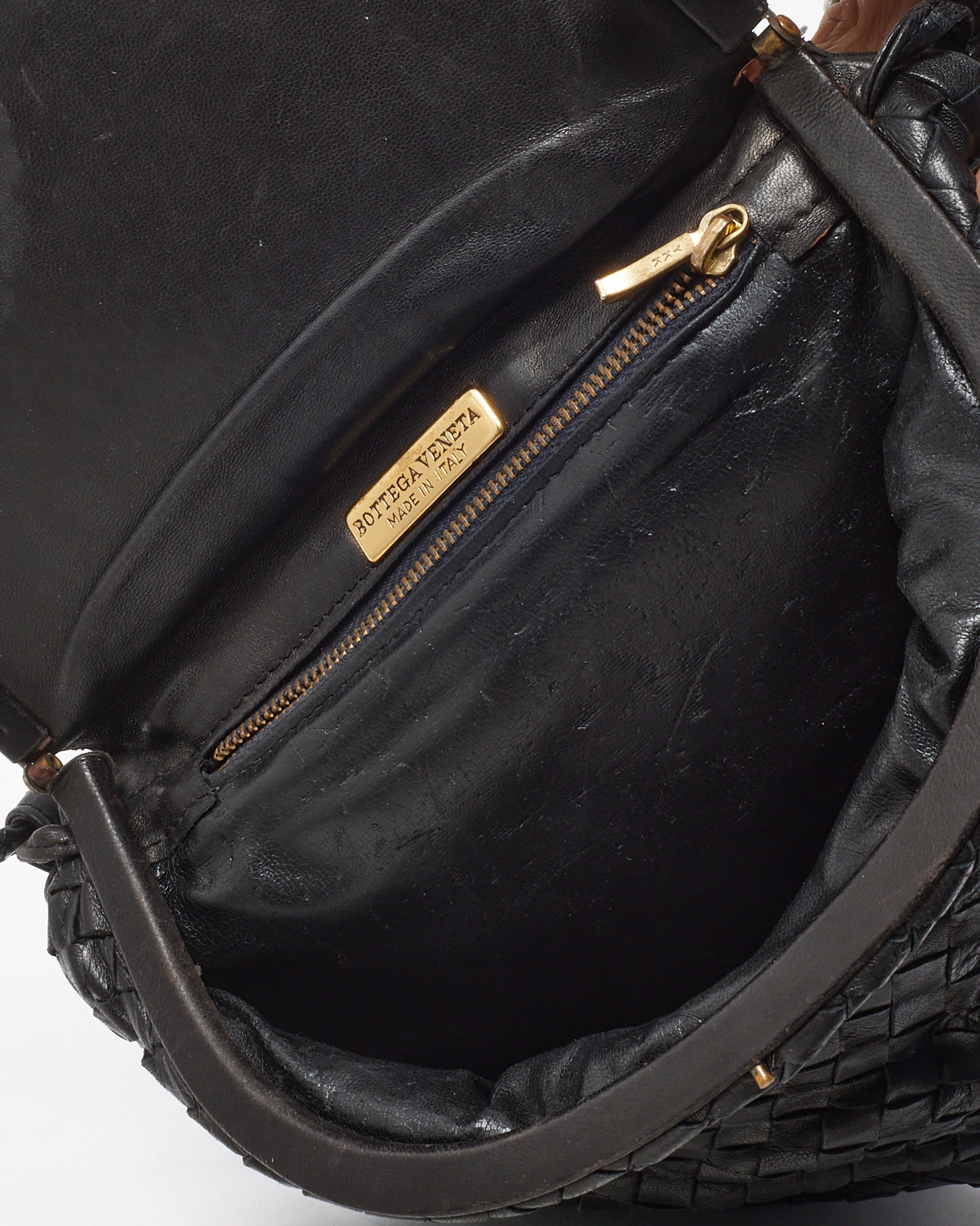 Bottega Veneta Vintage Black Intrecciato Leather Coin Purse Style Flap Crossbody Bag