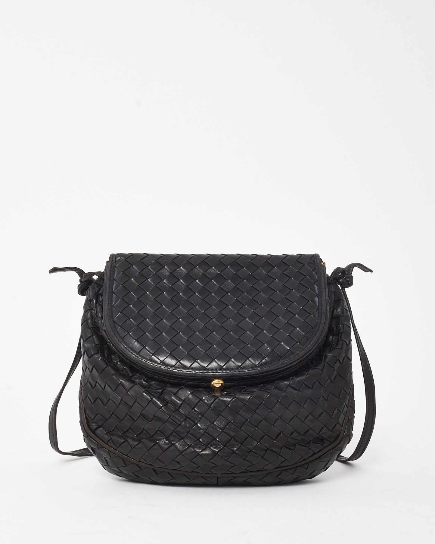 Bottega Veneta Vintage Black Intrecciato Leather Coin Purse Style Flap Crossbody Bag