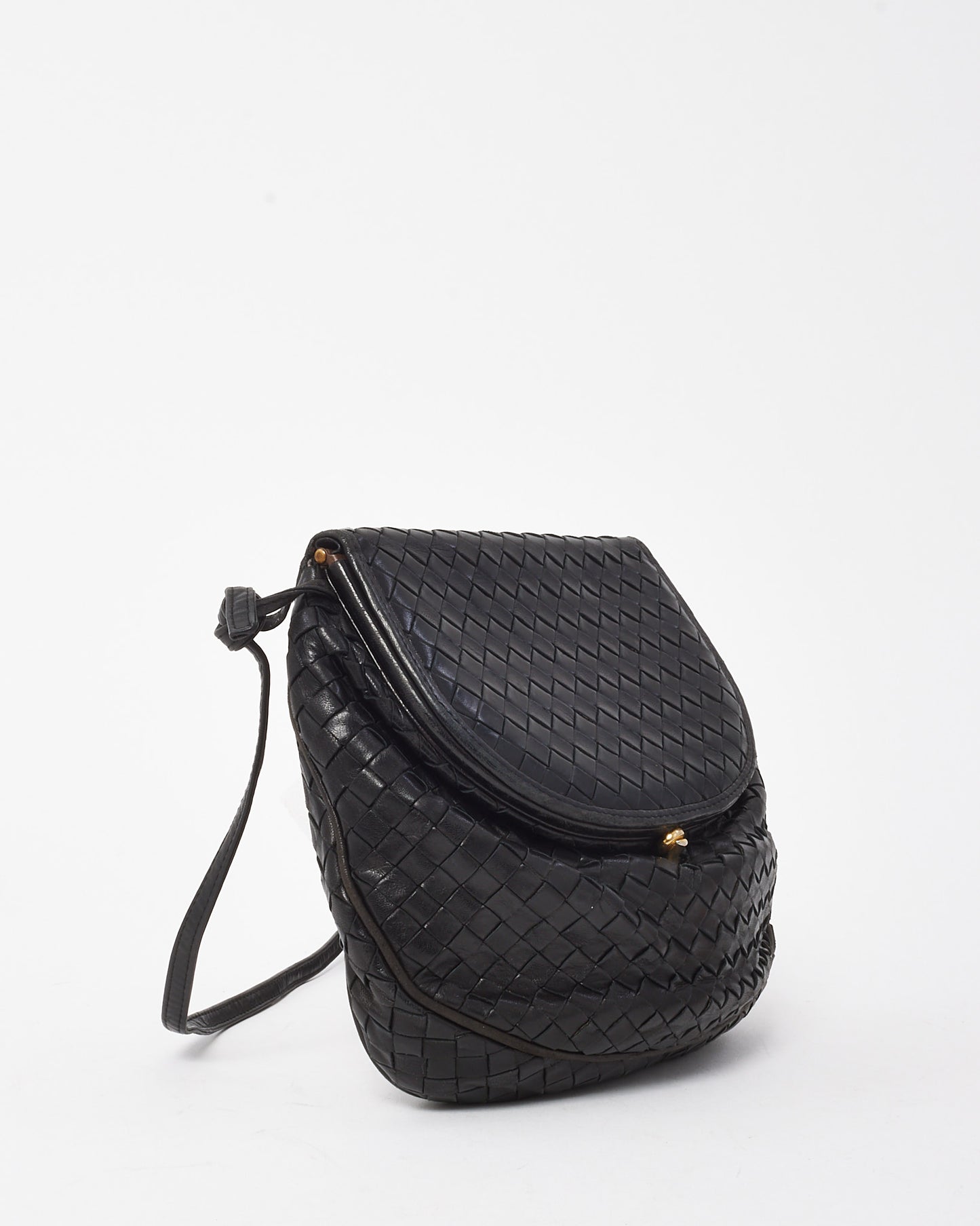 Bottega Veneta Vintage Black Intrecciato Leather Coin Purse Style Flap Crossbody Bag