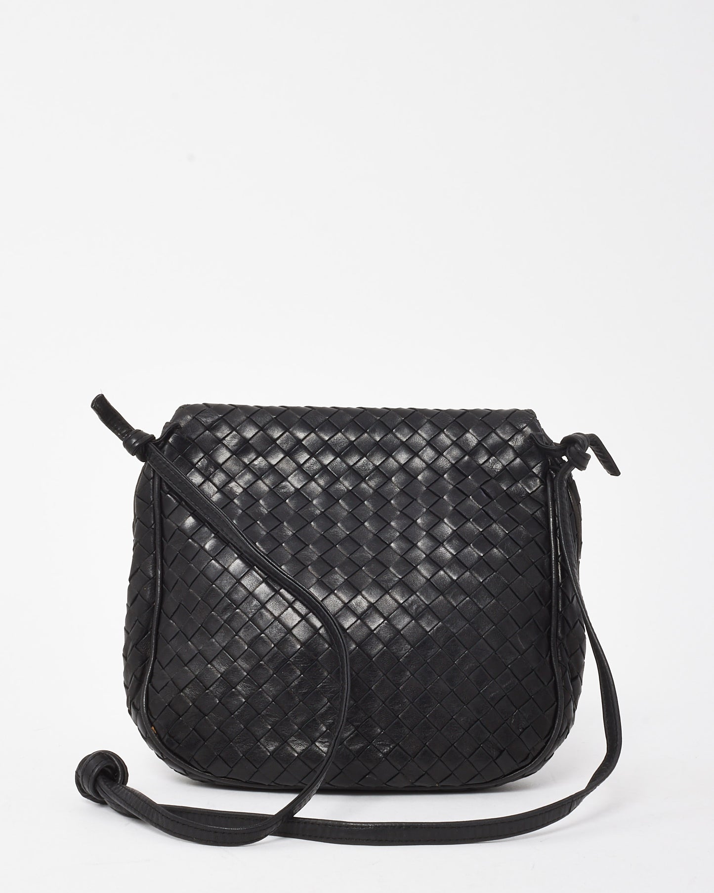 Bottega Veneta Vintage Black Intrecciato Leather Coin Purse Style Flap Crossbody Bag