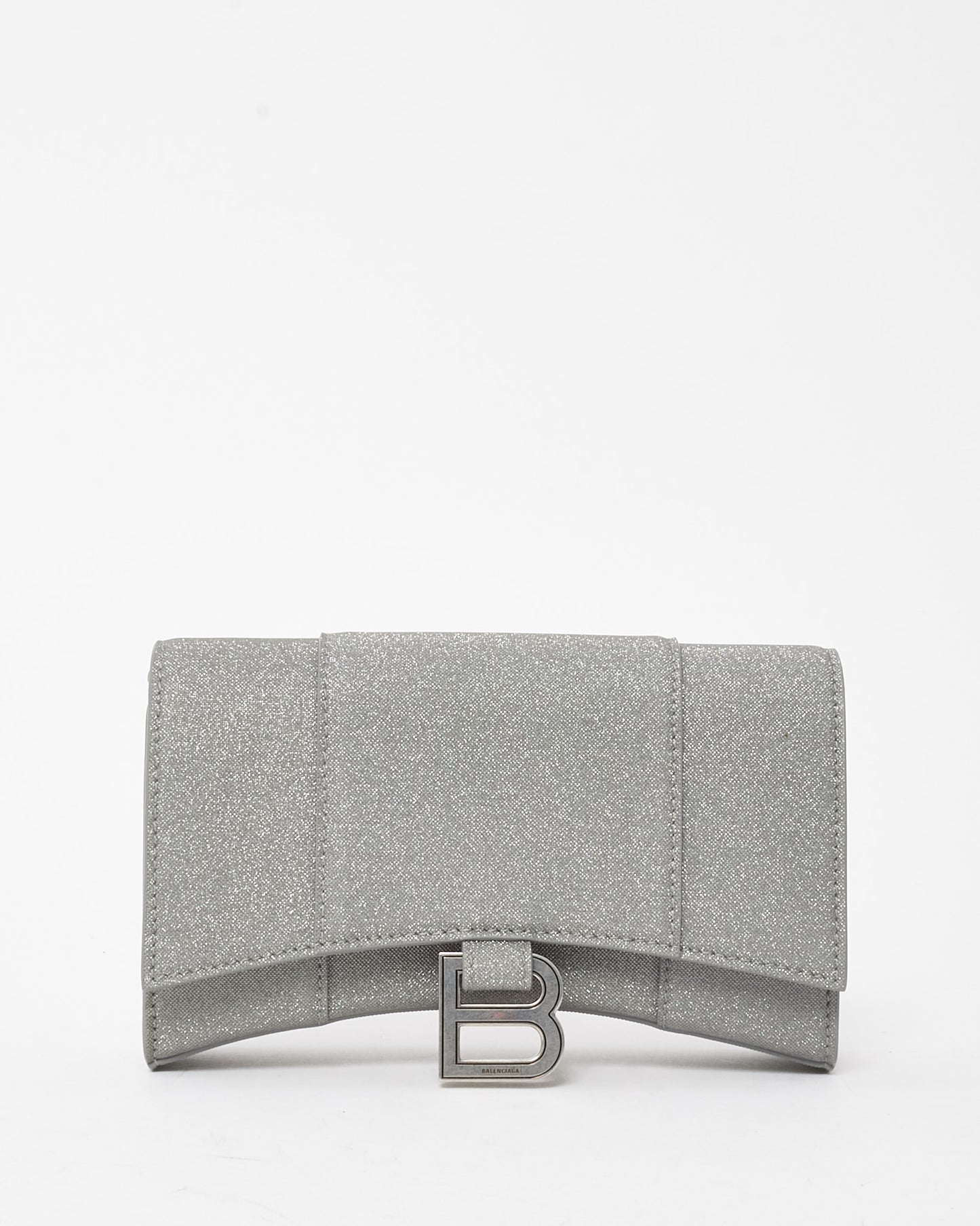 Balenciaga Silver Sparkling Fabric Hourglass Wallet on Chain Bag