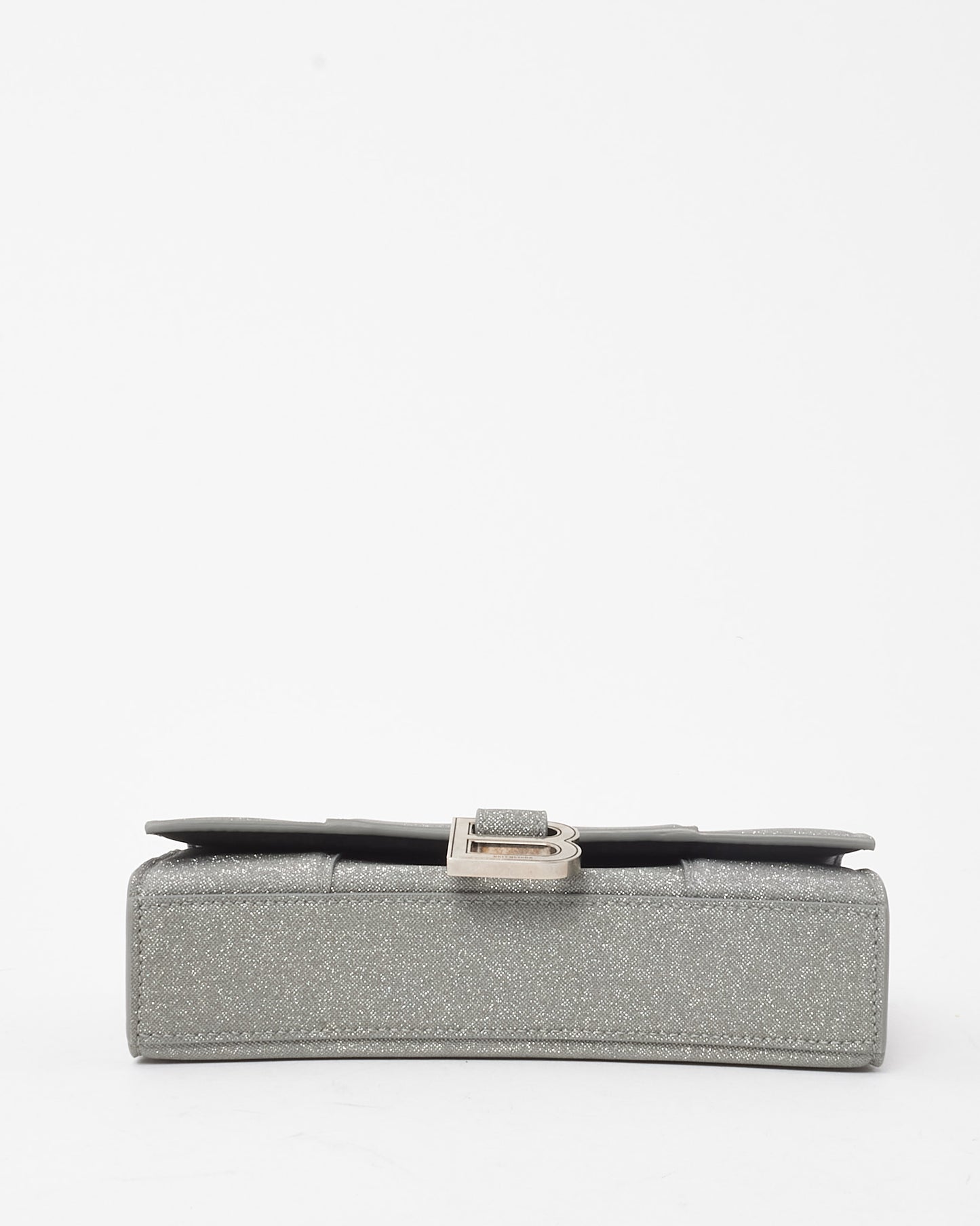 Balenciaga Silver Sparkling Fabric Hourglass Wallet on Chain Bag