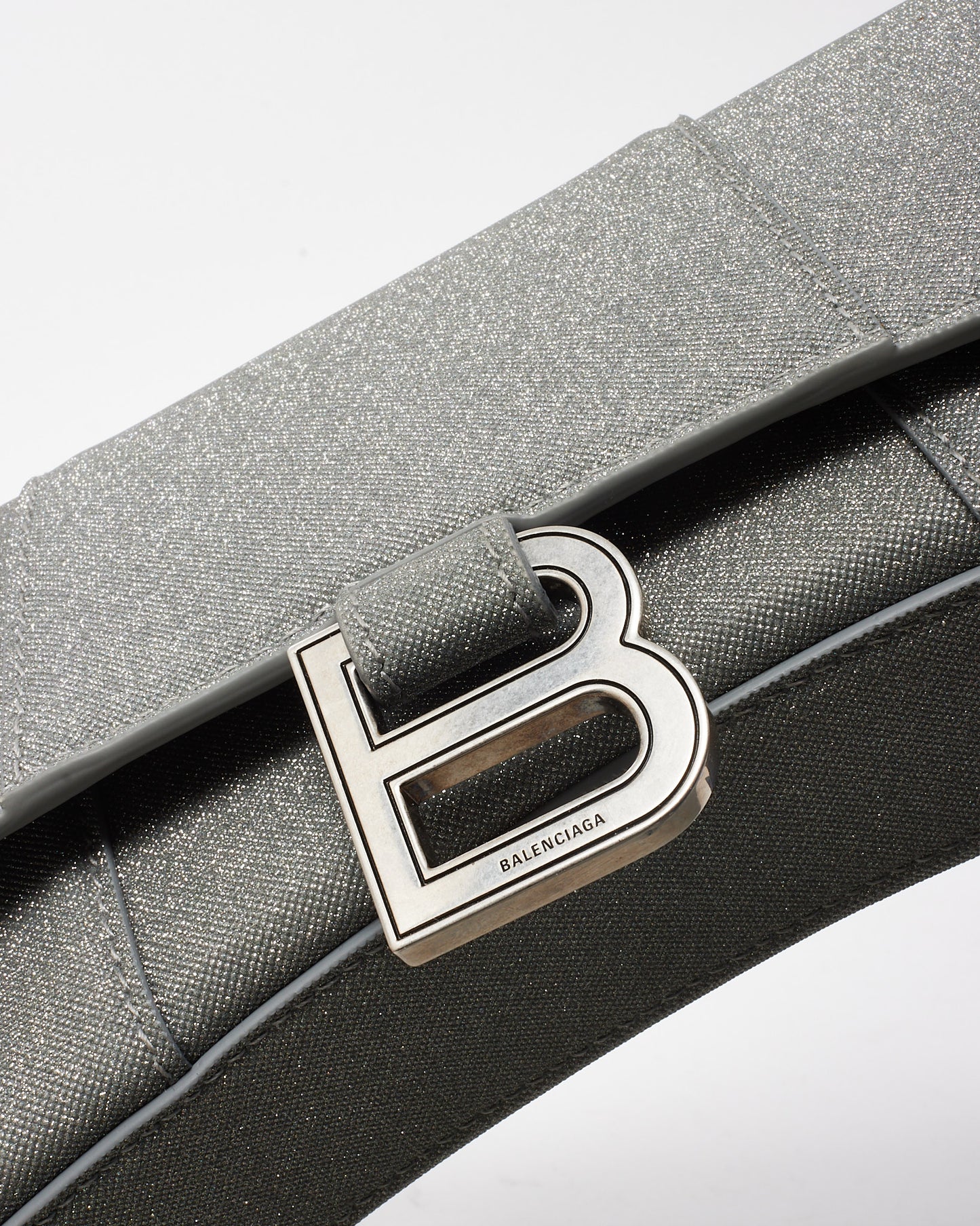 Balenciaga Silver Sparkling Fabric Hourglass Wallet on Chain Bag