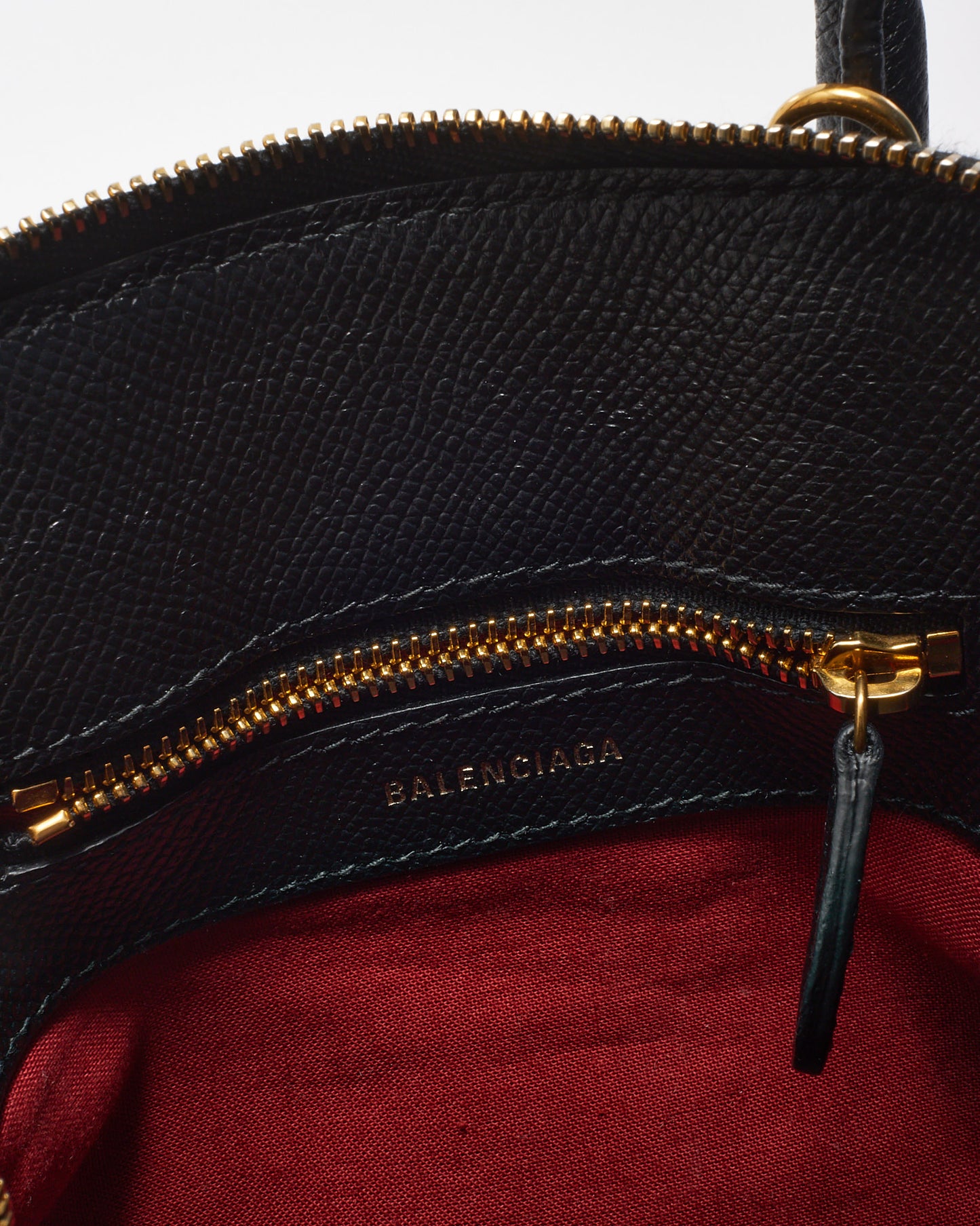 Balenciaga Black Grained Calfskin White Logo XXS Ville Top Handle Bag with Strap