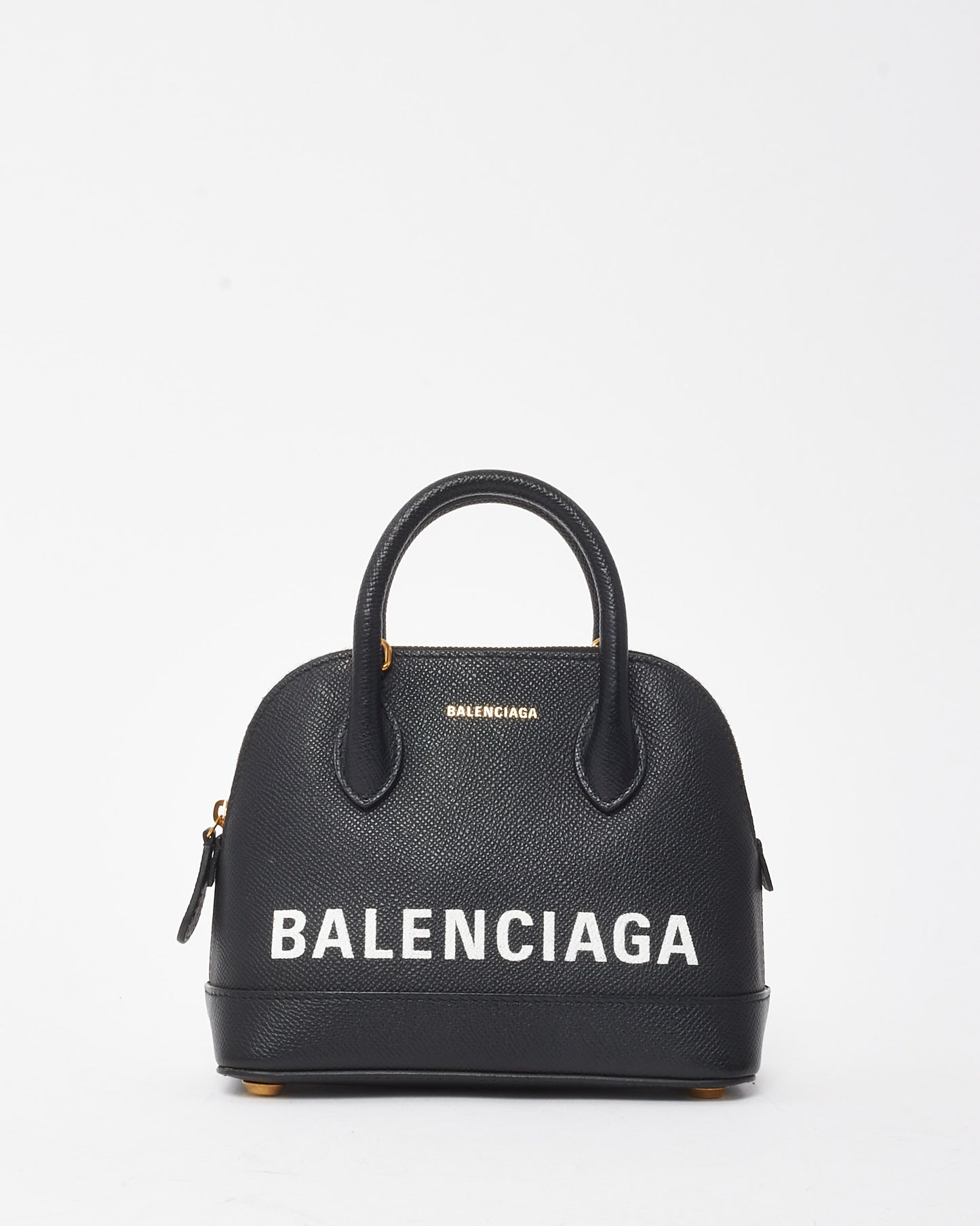 Balenciaga Black Grained Calfskin White Logo XXS Ville Top Handle Bag with Strap