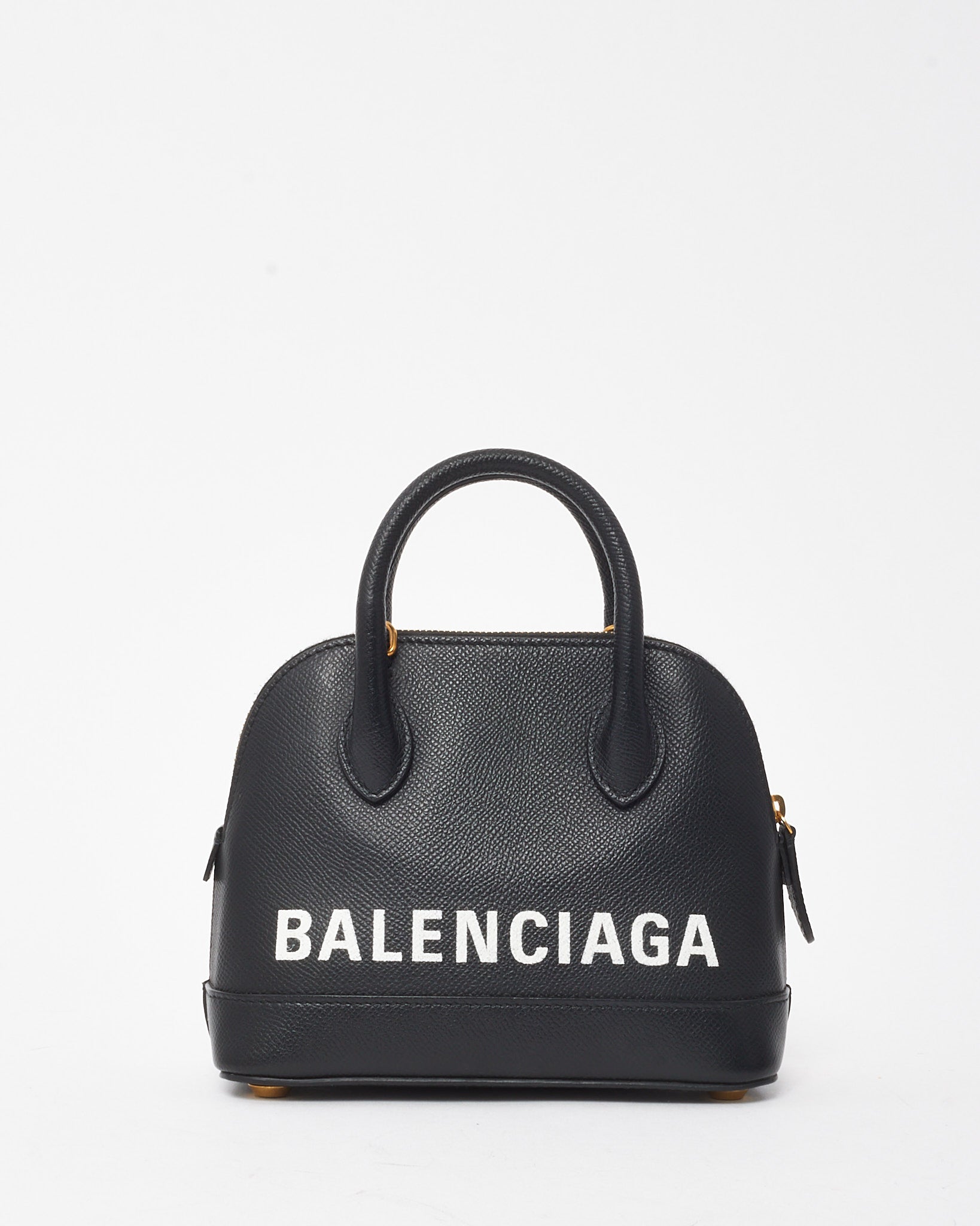 Balenciaga Black Grained Calfskin White Logo XXS Ville Top Handle
