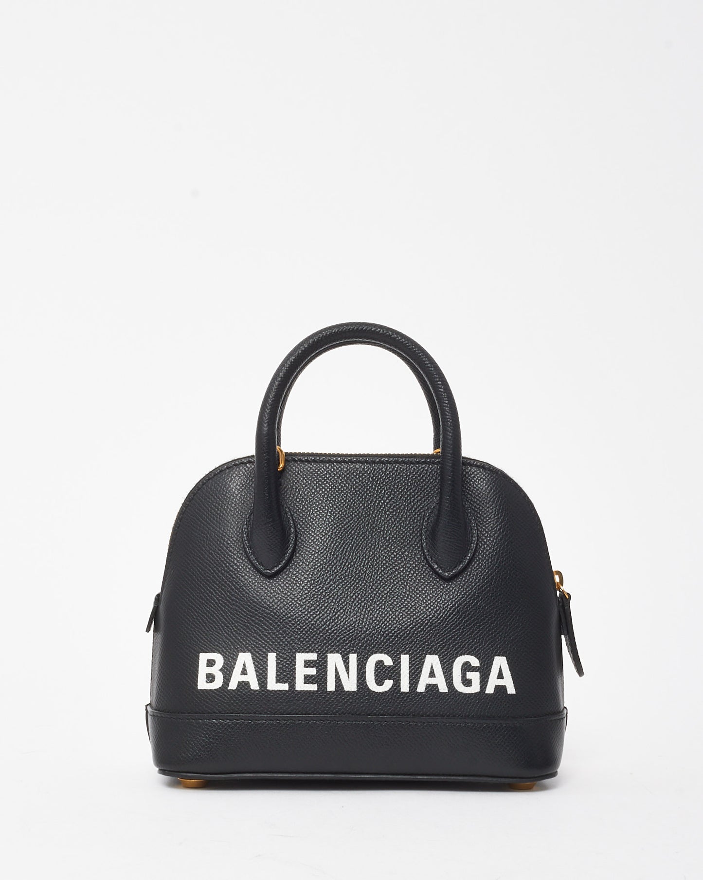 Balenciaga Black Grained Calfskin White Logo XXS Ville Top Handle Bag with Strap