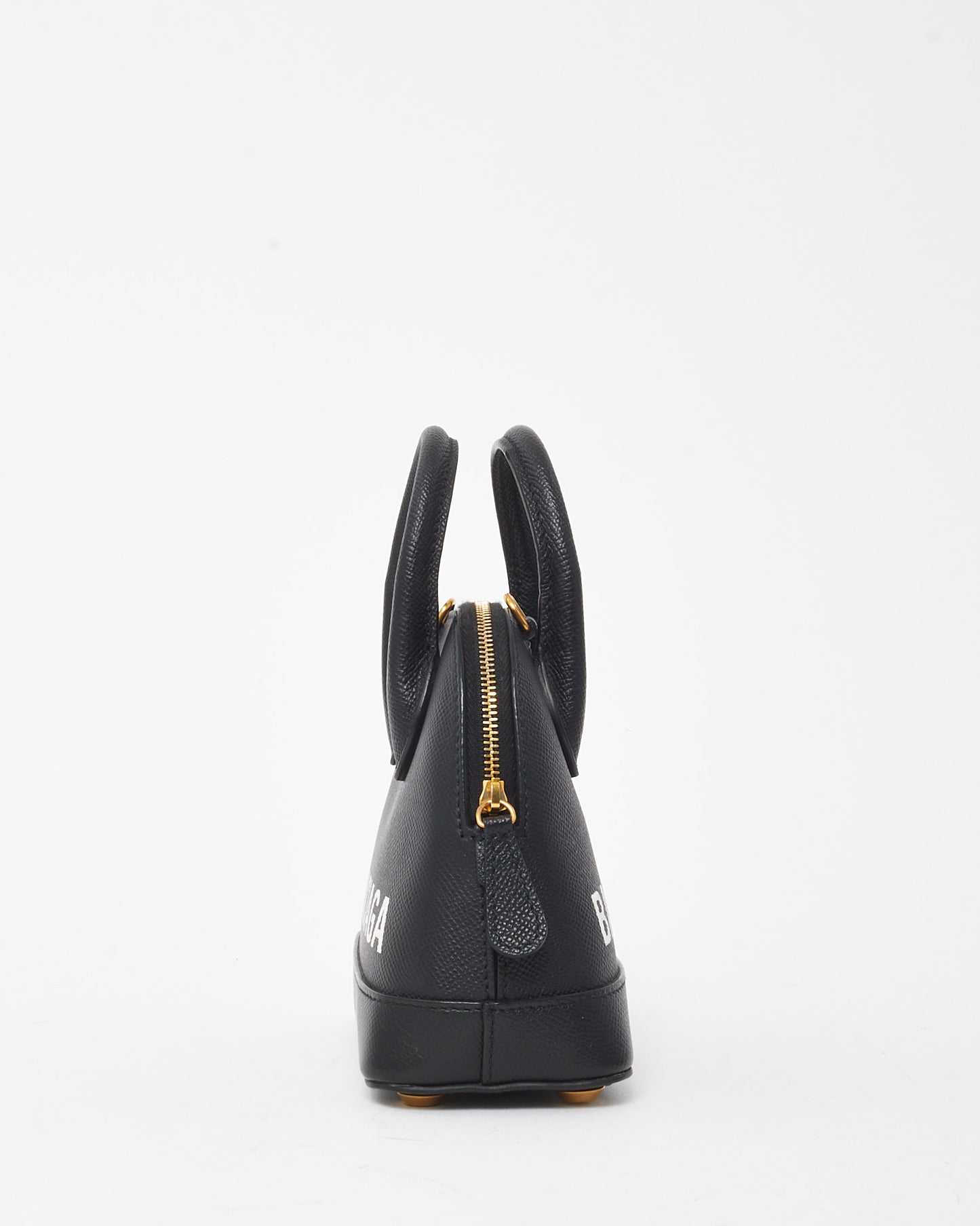 Balenciaga Black Grained Calfskin White Logo XXS Ville Top Handle Bag with Strap