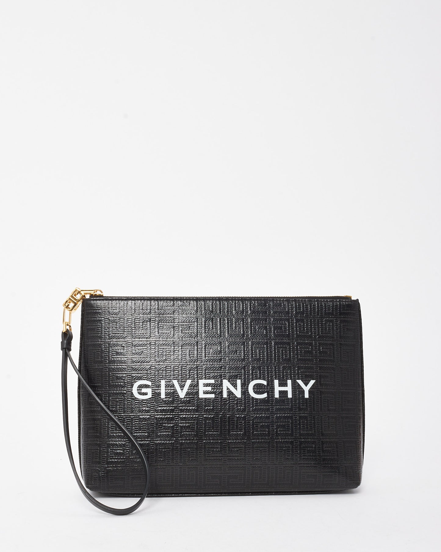 Givenchy Black 4G Coated Canvas Large Logo Wristlet Pouch