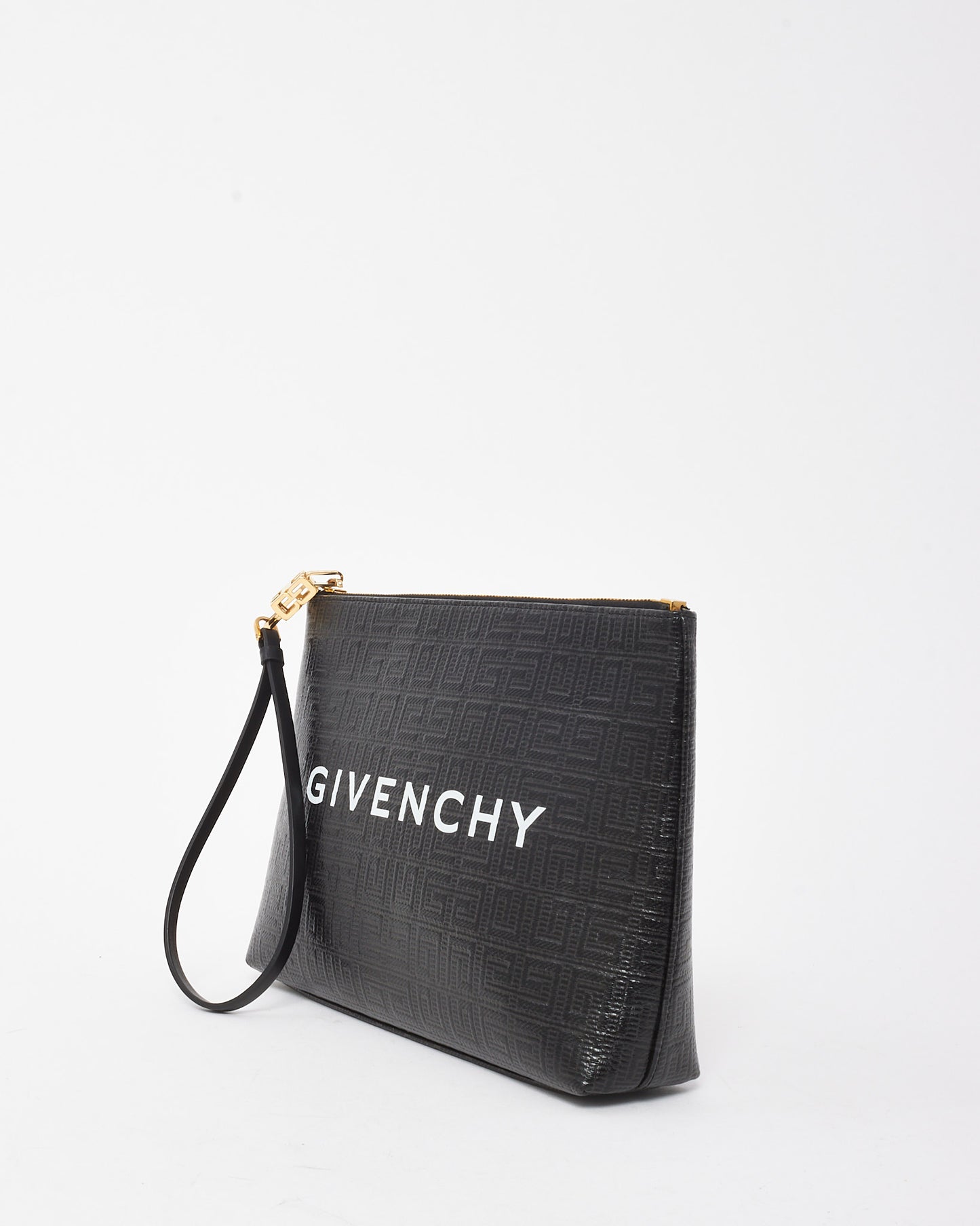 Givenchy Black 4G Coated Canvas Large Logo Wristlet Pouch