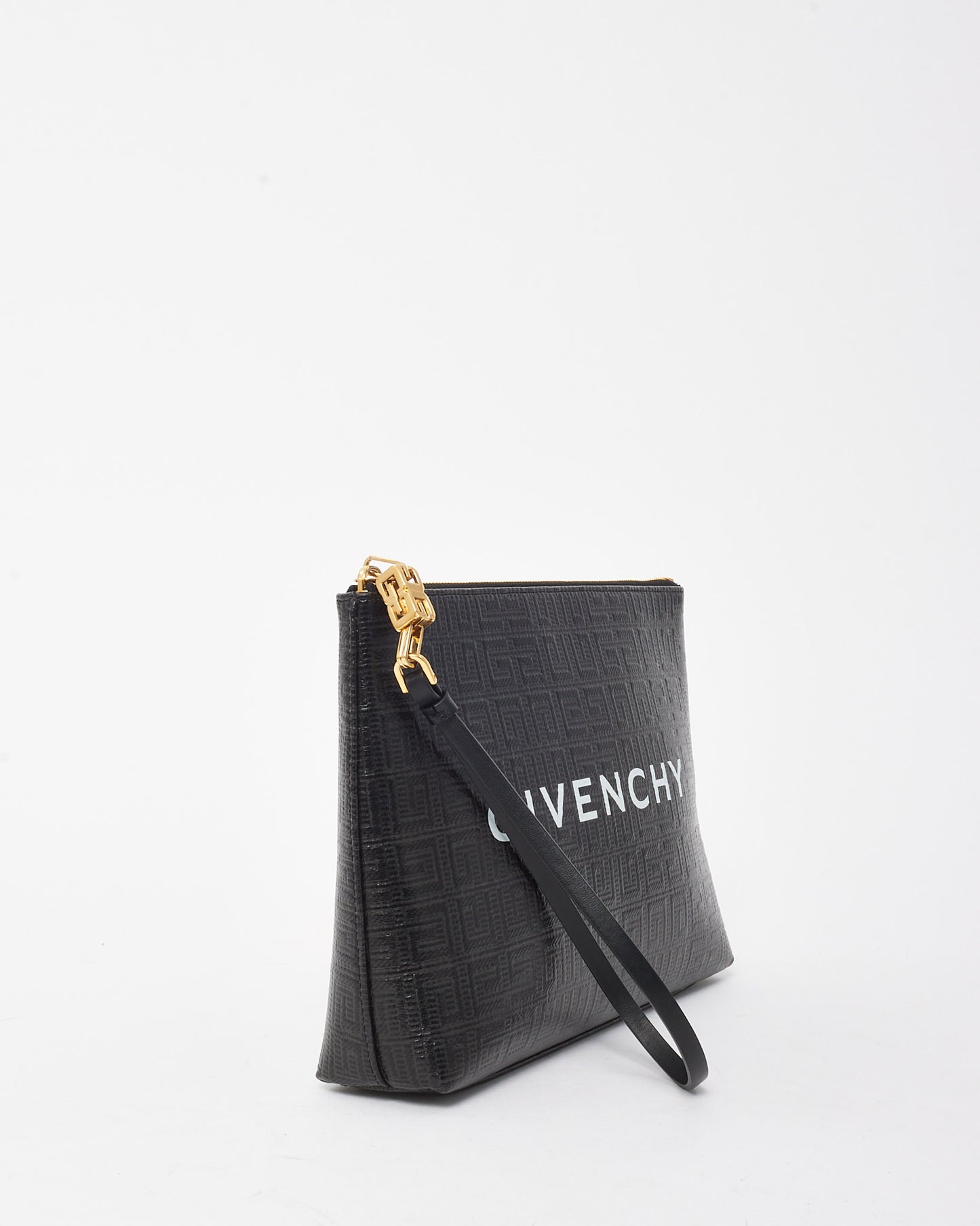 Givenchy Black 4G Coated Canvas Large Logo Wristlet Pouch