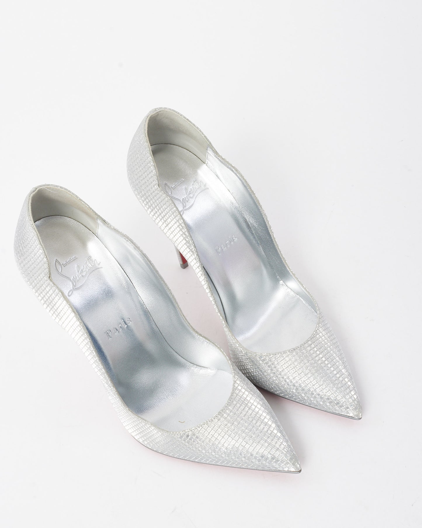 Christian Louboutin Silver Glitter Hot Chick 100mm Pumps - 39