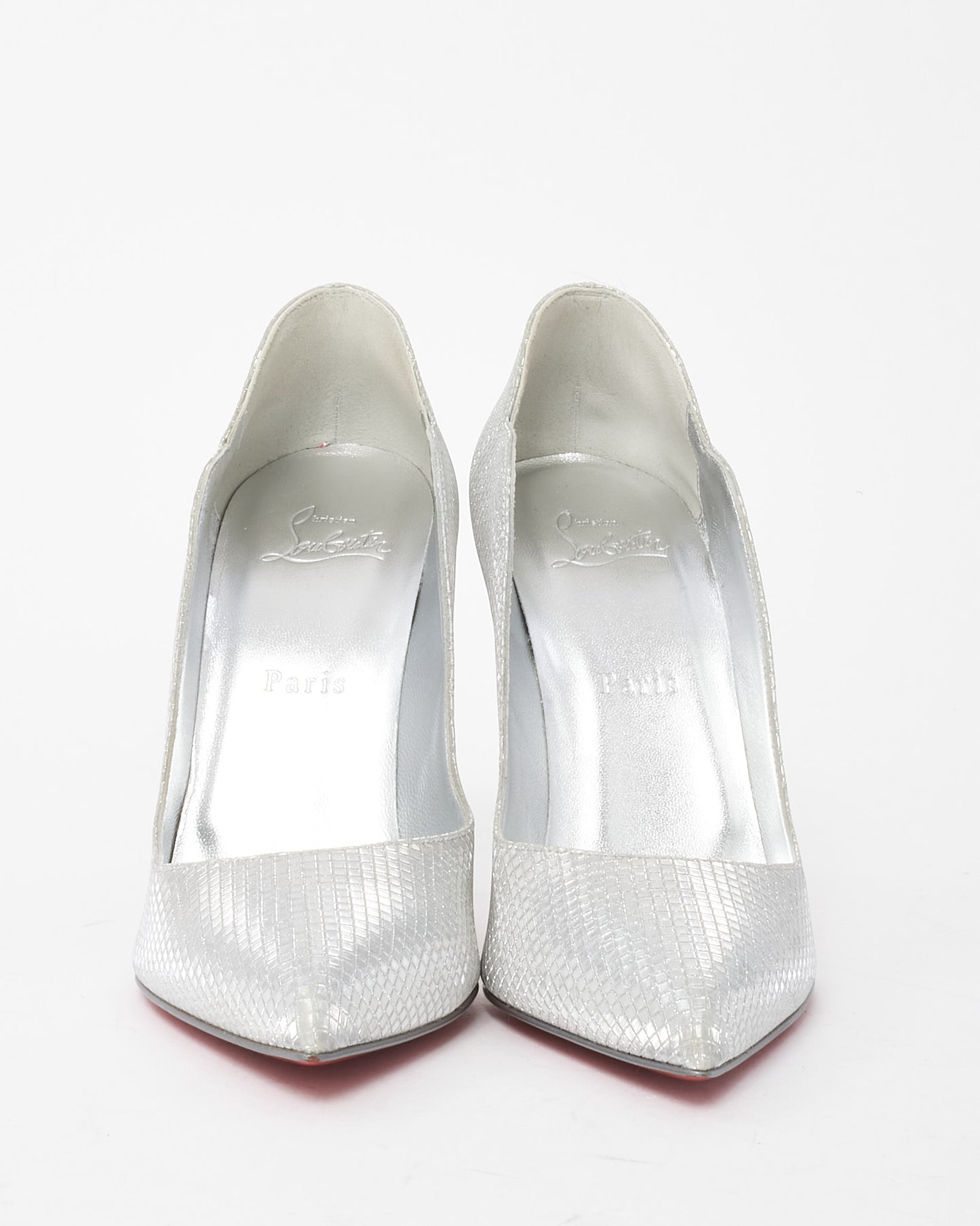 Christian Louboutin Silver Glitter Hot Chick 100mm Pumps - 39