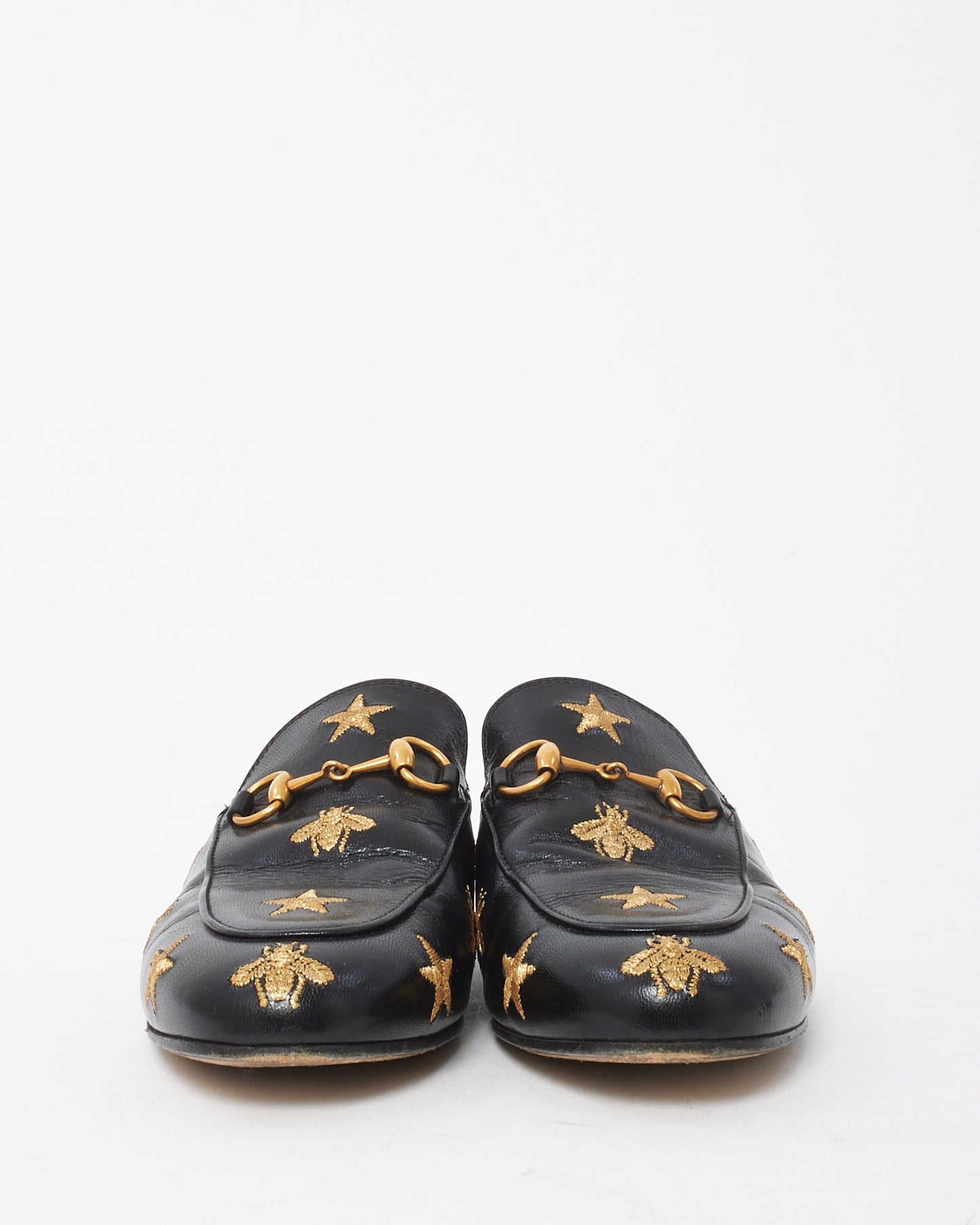 Gucci Black Goatskin Leather Bee and Star Embroidered Princetown Sipper Slides - 36