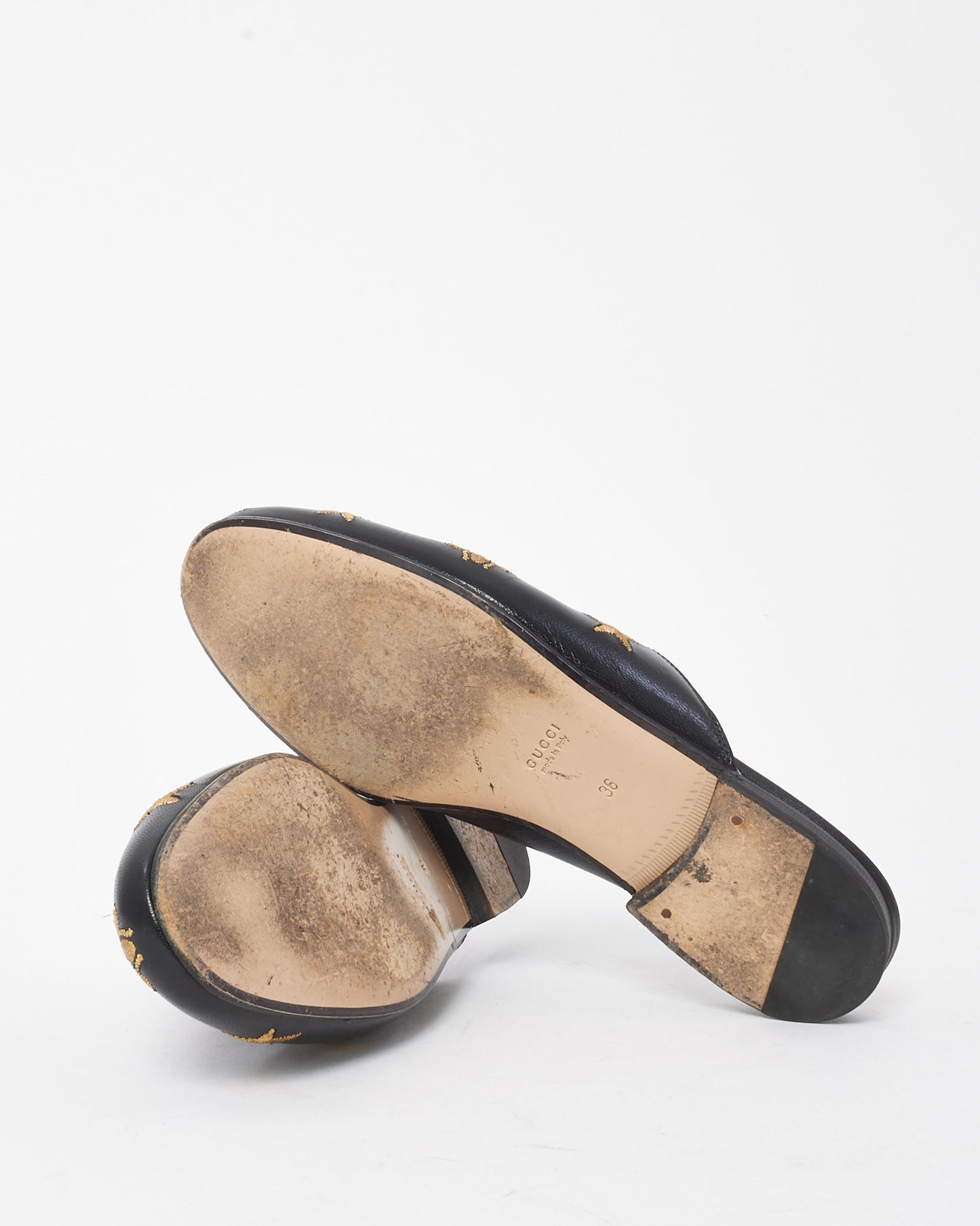 Gucci Black Goatskin Leather Bee and Star Embroidered Princetown Sipper Slides - 36