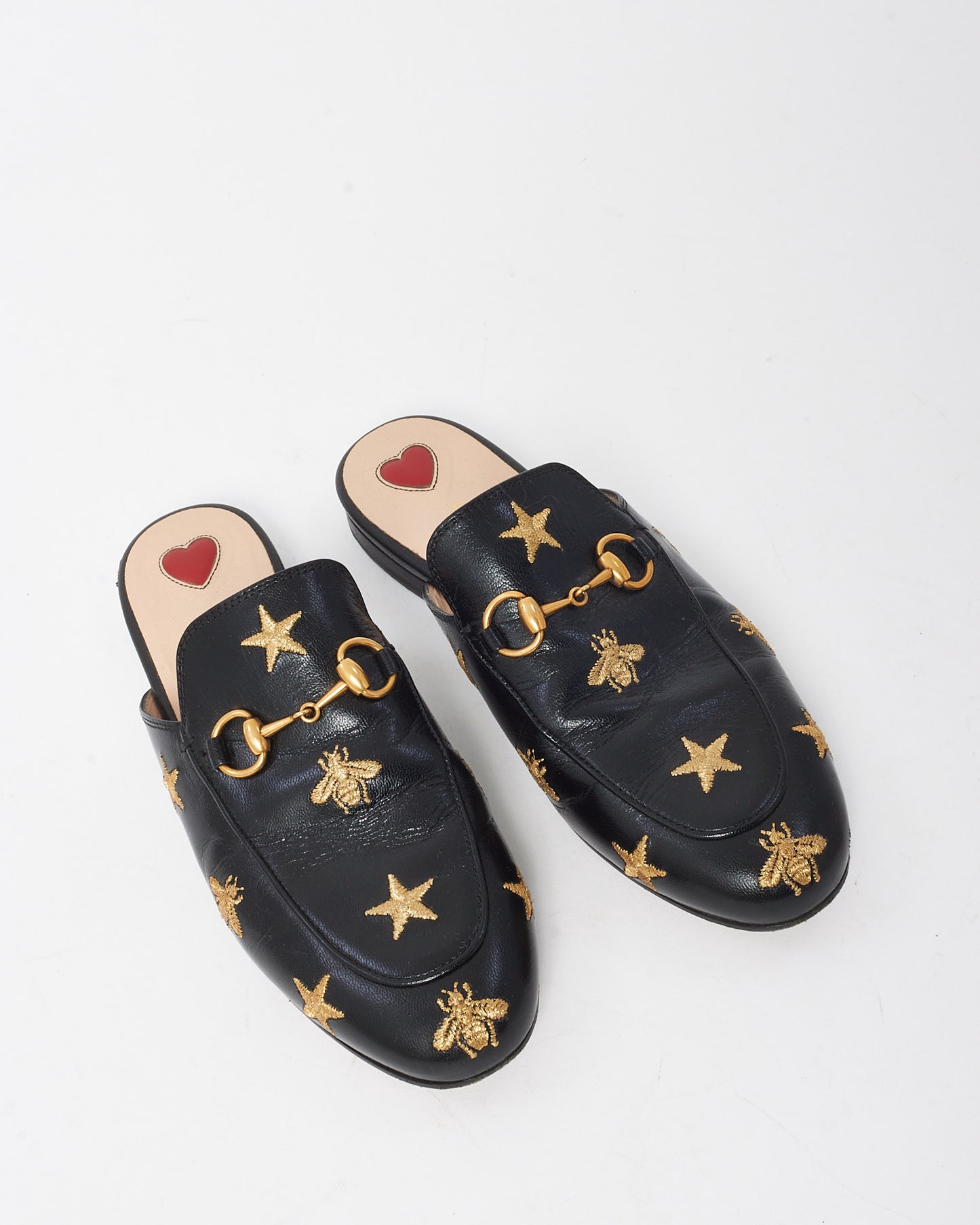 Gucci Black Goatskin Leather Bee and Star Embroidered Princetown Sipper Slides - 36