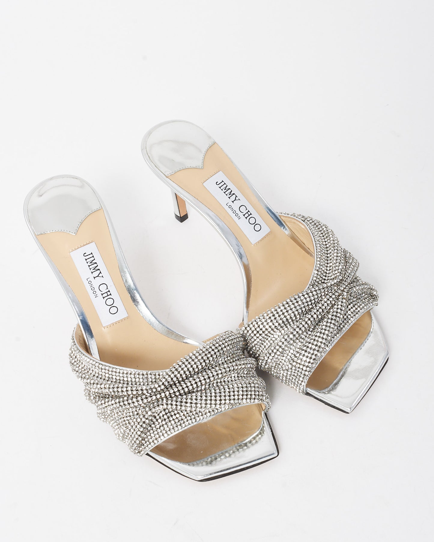 Jimmy Choo Silver Crystal Mesh 75mm Naria Sandals - 38
