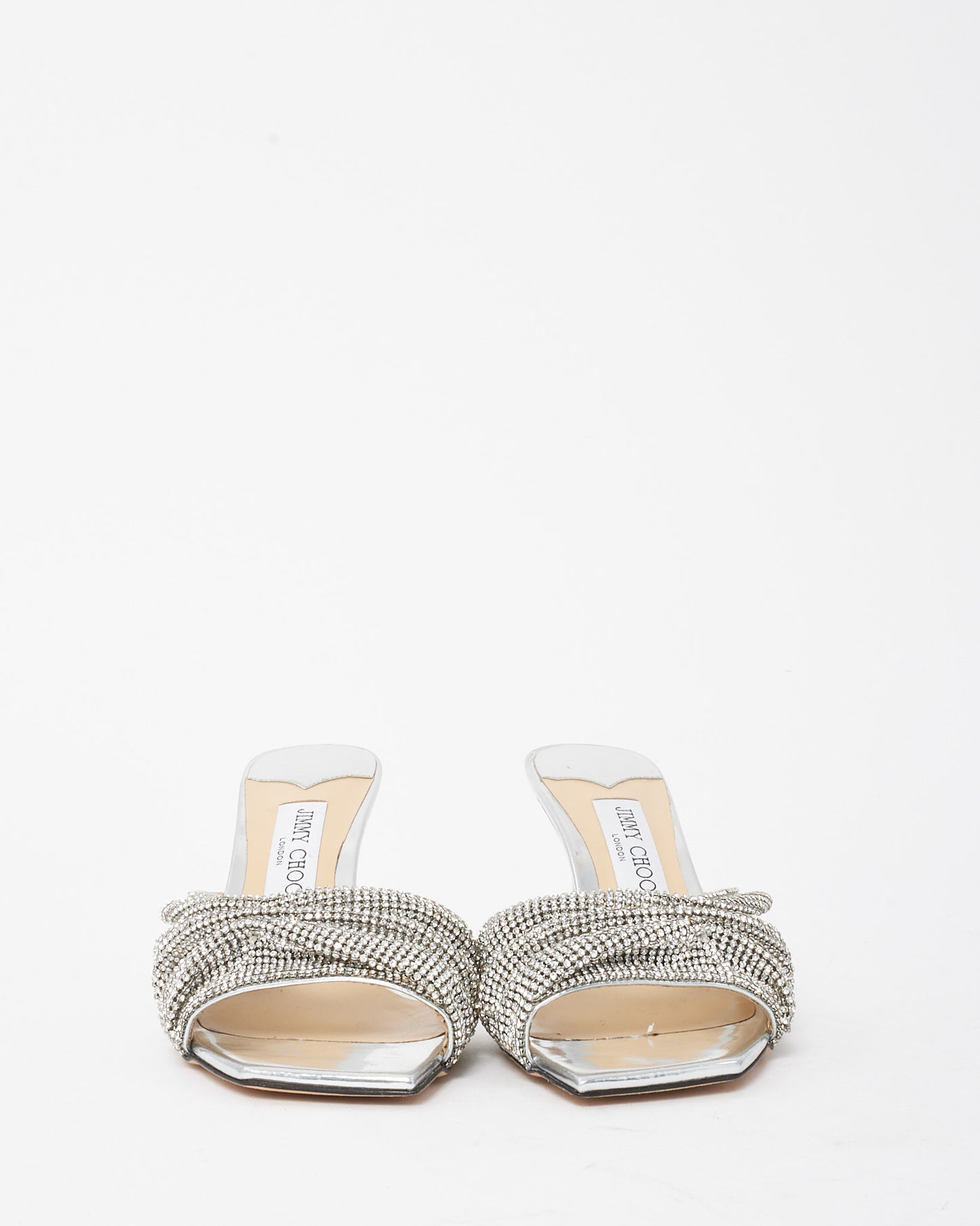 Jimmy Choo Silver Crystal Mesh 75mm Naria Sandals - 38