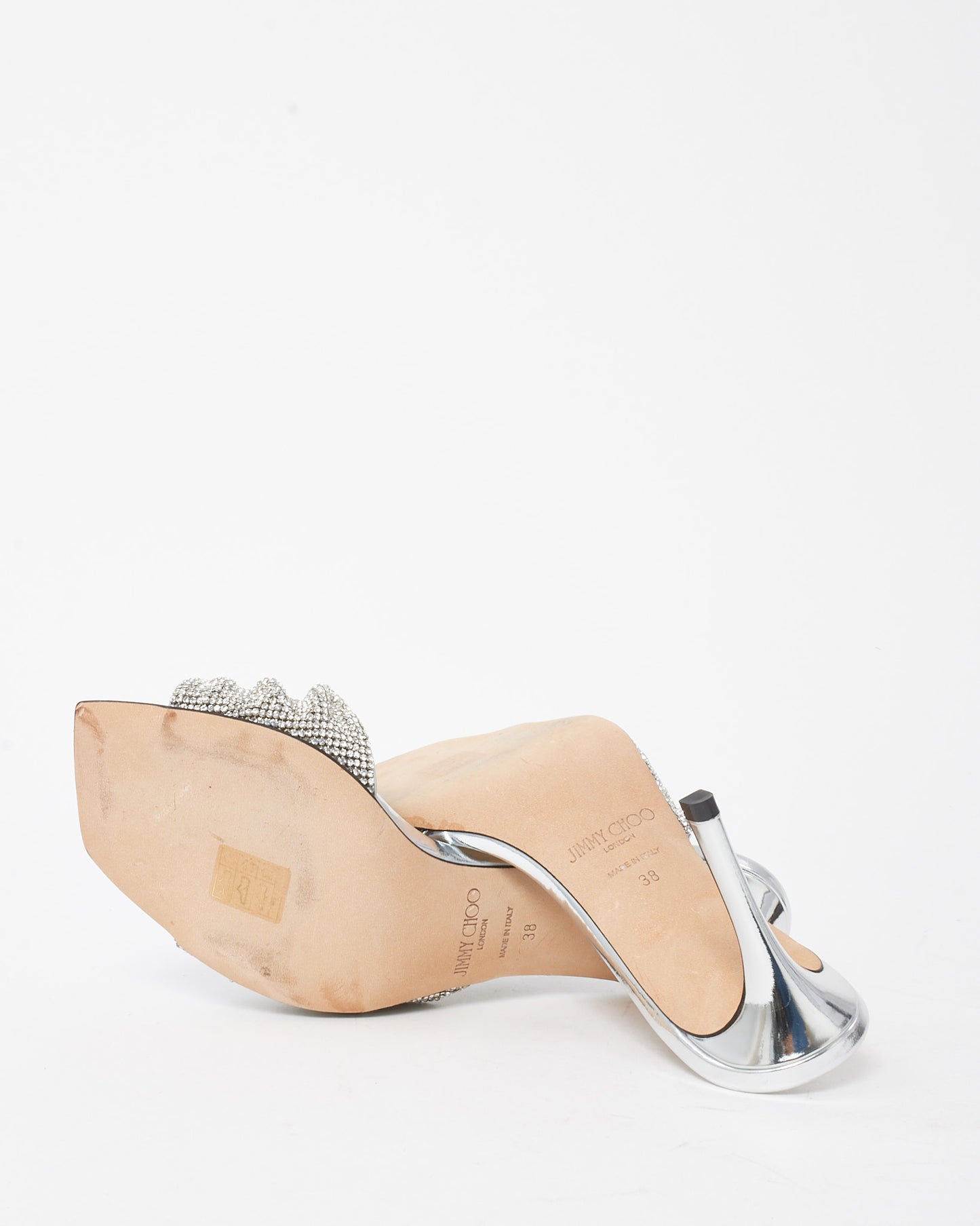 Jimmy Choo Silver Crystal Mesh 75mm Naria Sandals - 38