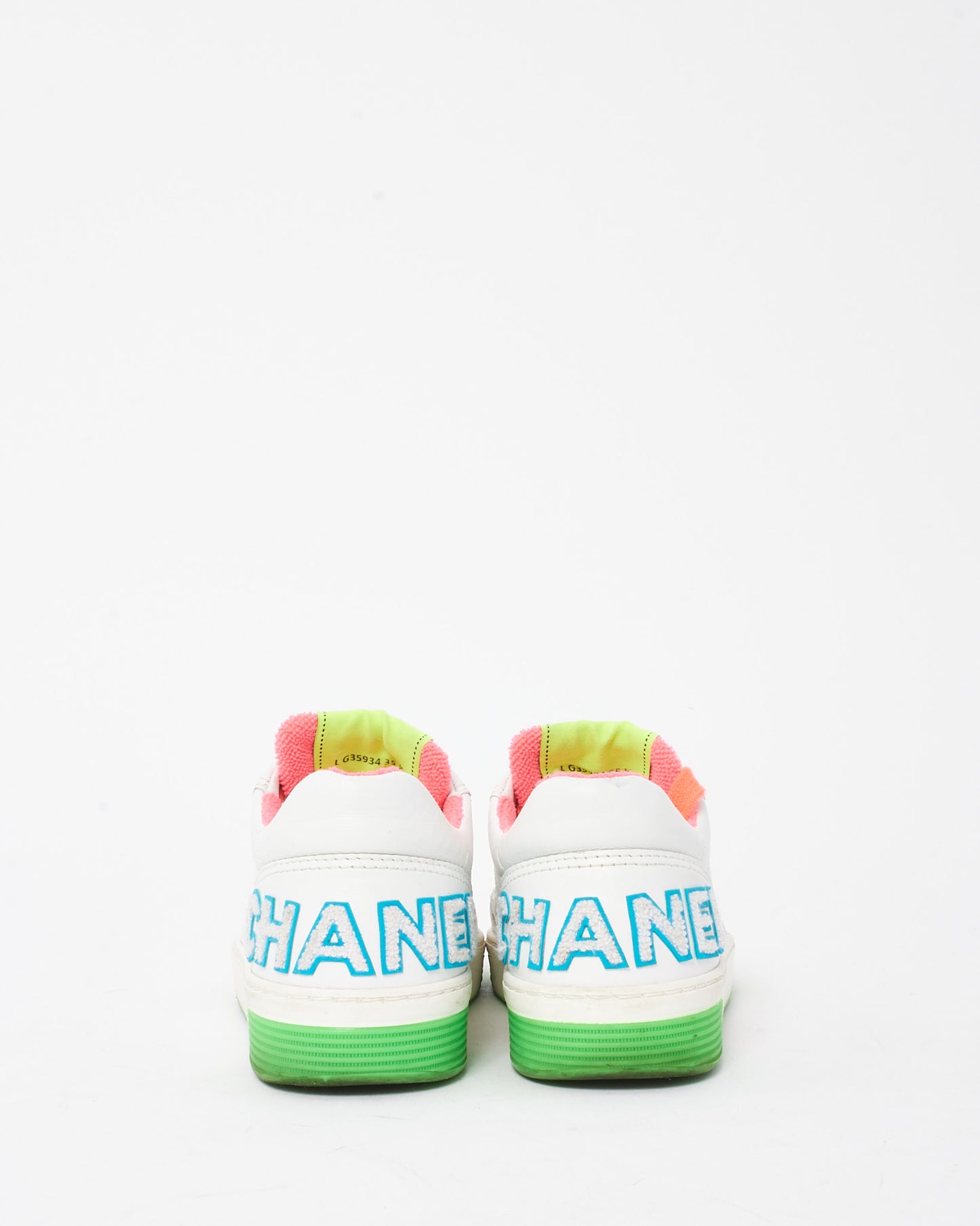 Chanel White and Neon Multi Leather Logo Low-Top Sneakers - 35.5