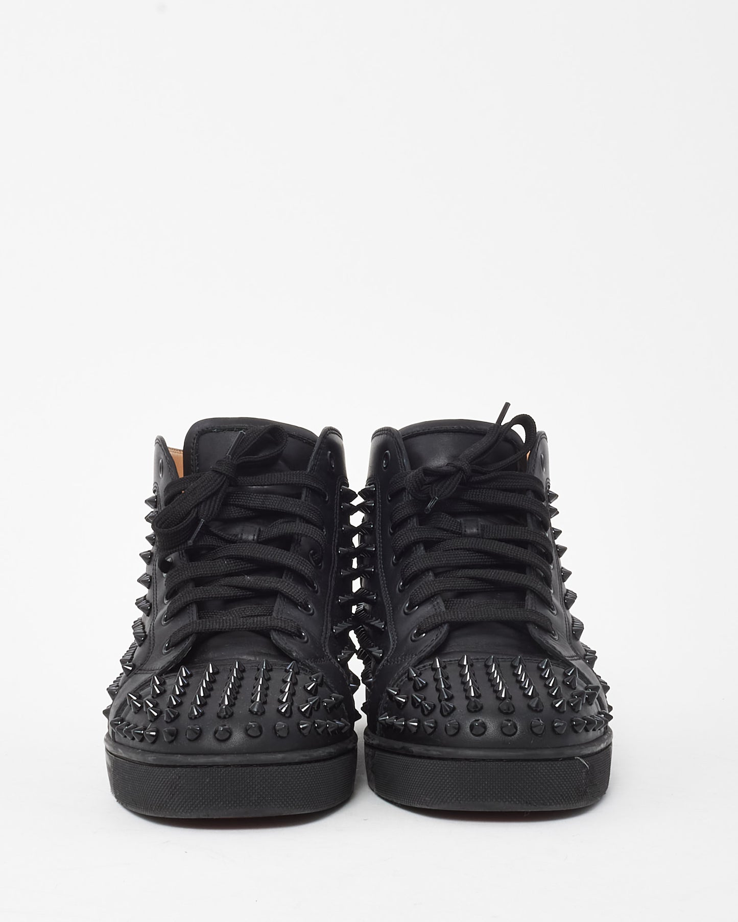 Christian Louboutin Men's Black Calf Leather Louis Spike High-Top Sneakers -  45 MEN