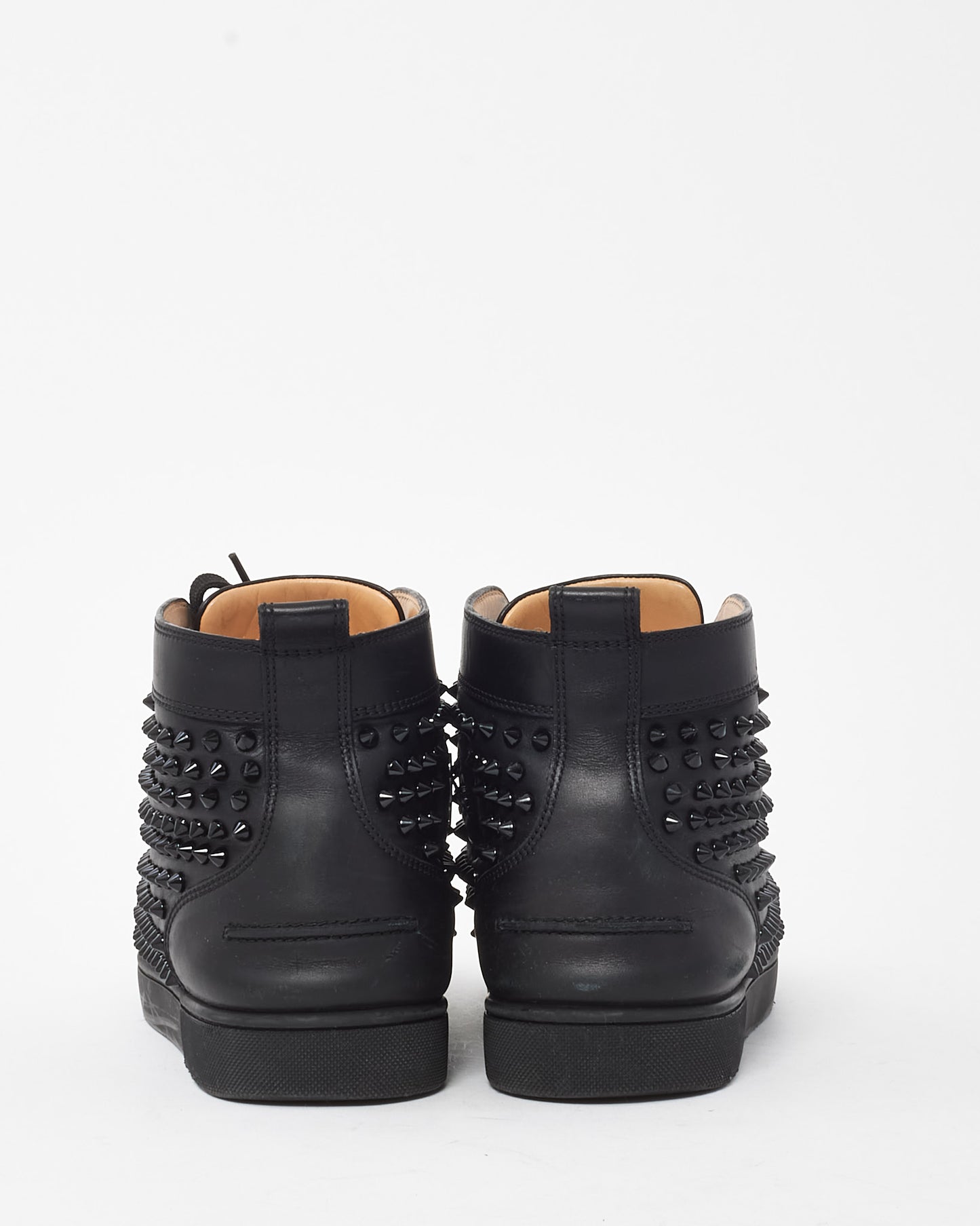 Christian Louboutin Men's Black Calf Leather Louis Spike High-Top Sneakers -  45 MEN