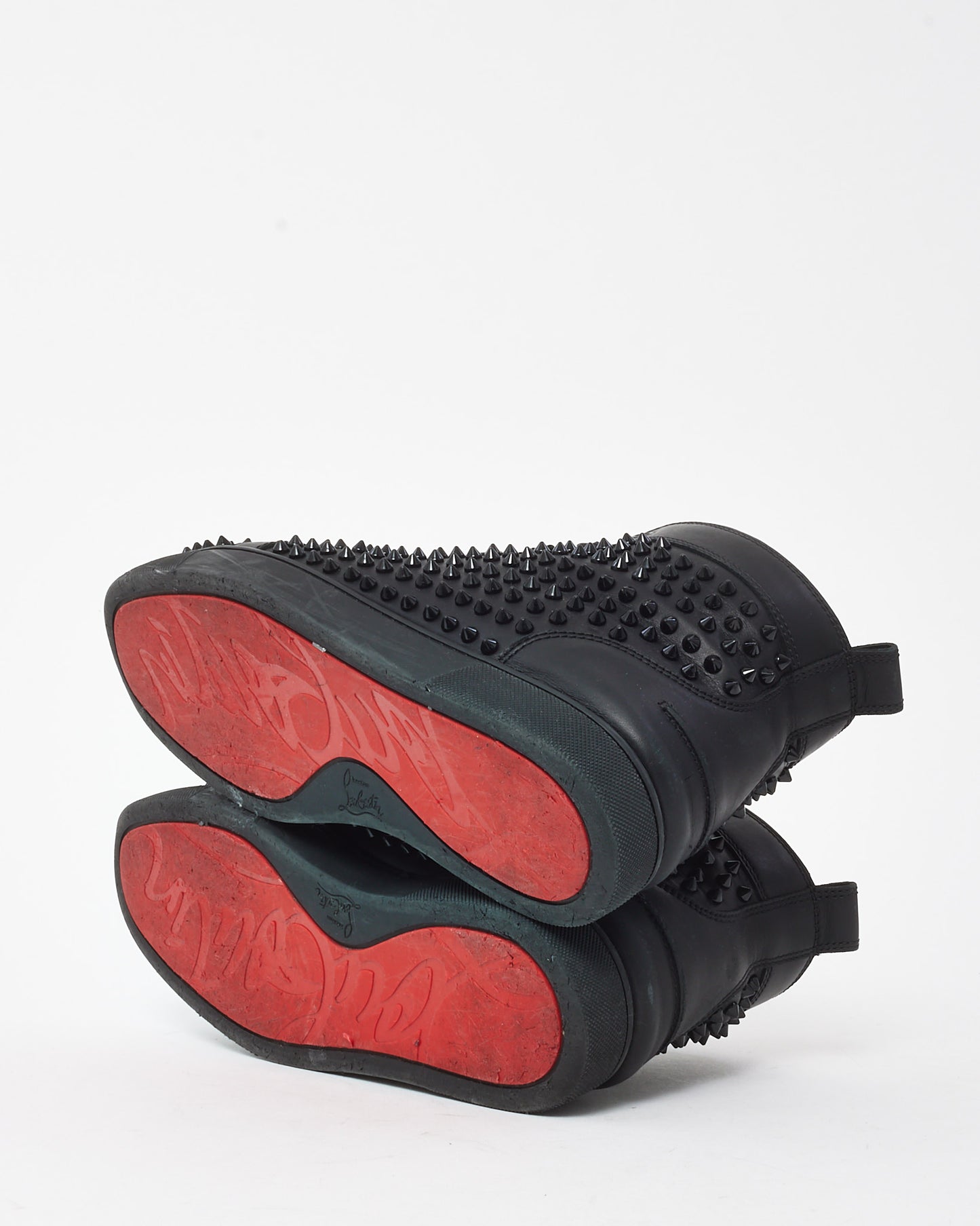 Christian Louboutin Men's Black Calf Leather Louis Spike High-Top Sneakers -  45 MEN