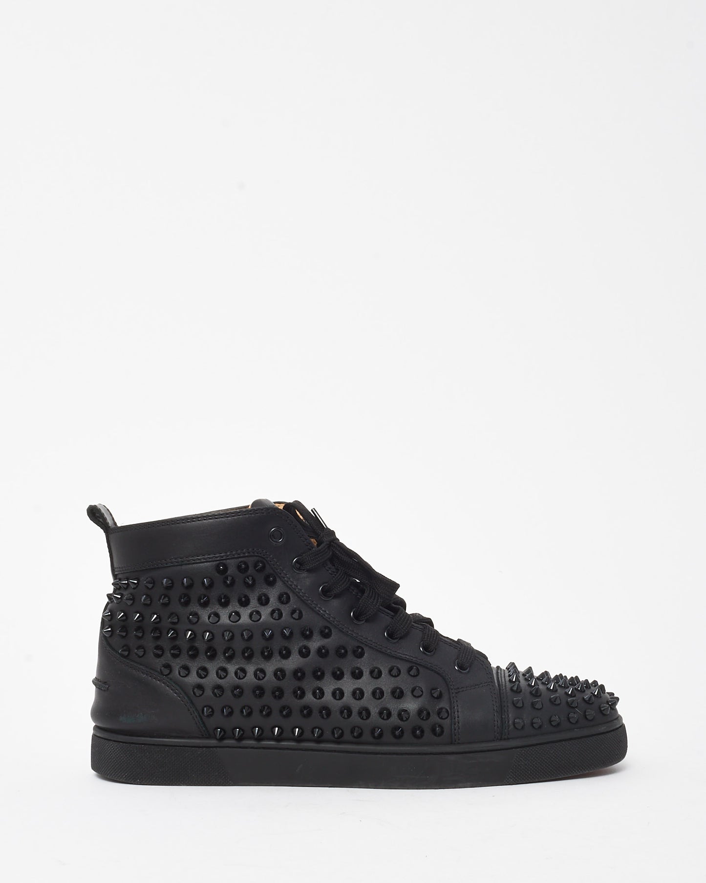 Christian Louboutin Men's Black Calf Leather Louis Spike High-Top Sneakers -  45 MEN