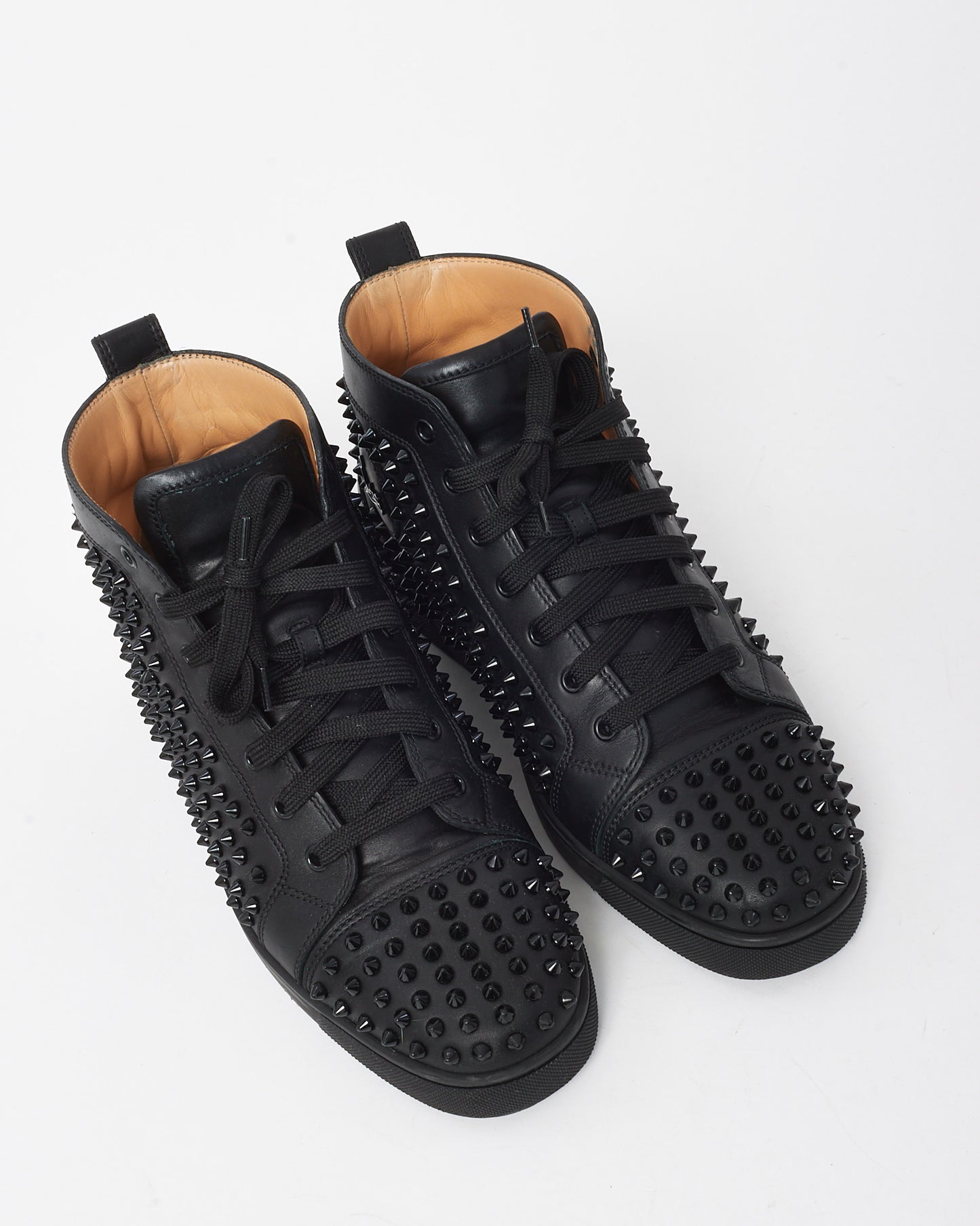 Christian Louboutin Men's Black Calf Leather Louis Spike High-Top Sneakers -  45 MEN