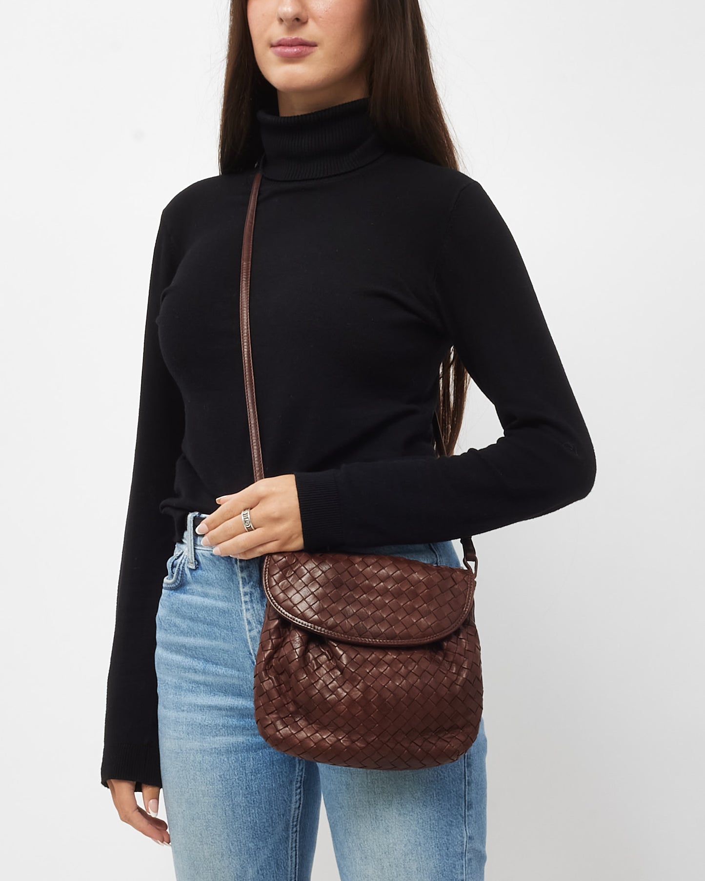 Bottega Veneta Vintage Brown Intrecciato Leather Small Flap Shoulder Bag