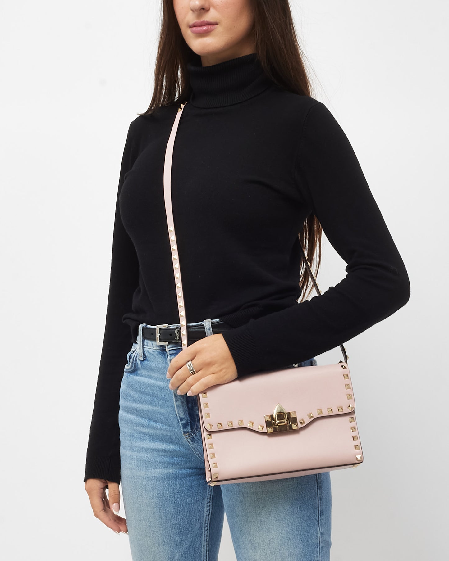 Valentino Pink Smooth Leather Small Rockstud Crossbody Bag