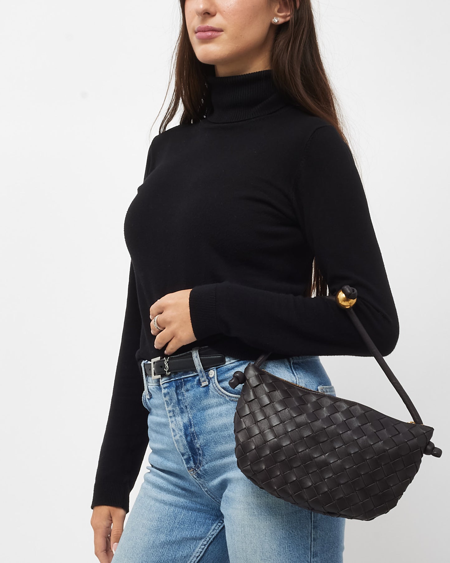 Bottega Veneta Brown (Fondant) Intrecciato Leather Small Turn Pouch Bag