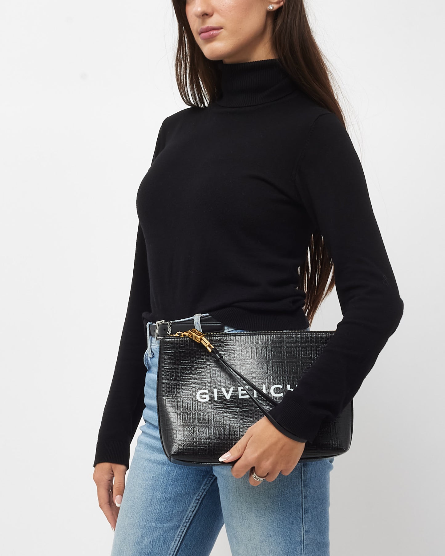 Givenchy Black 4G Coated Canvas Large Logo Wristlet Pouch