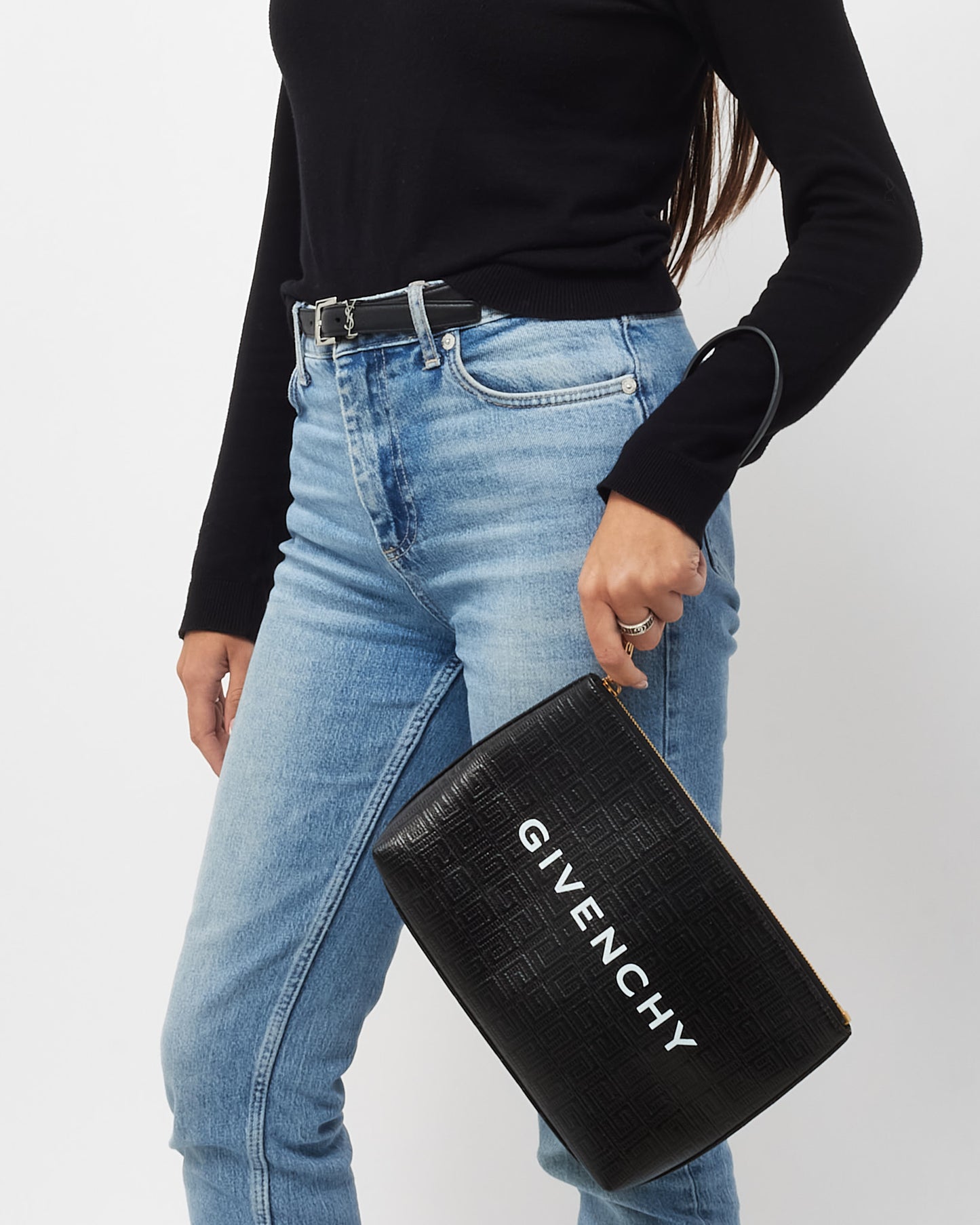 Givenchy Black 4G Coated Canvas Large Logo Wristlet Pouch