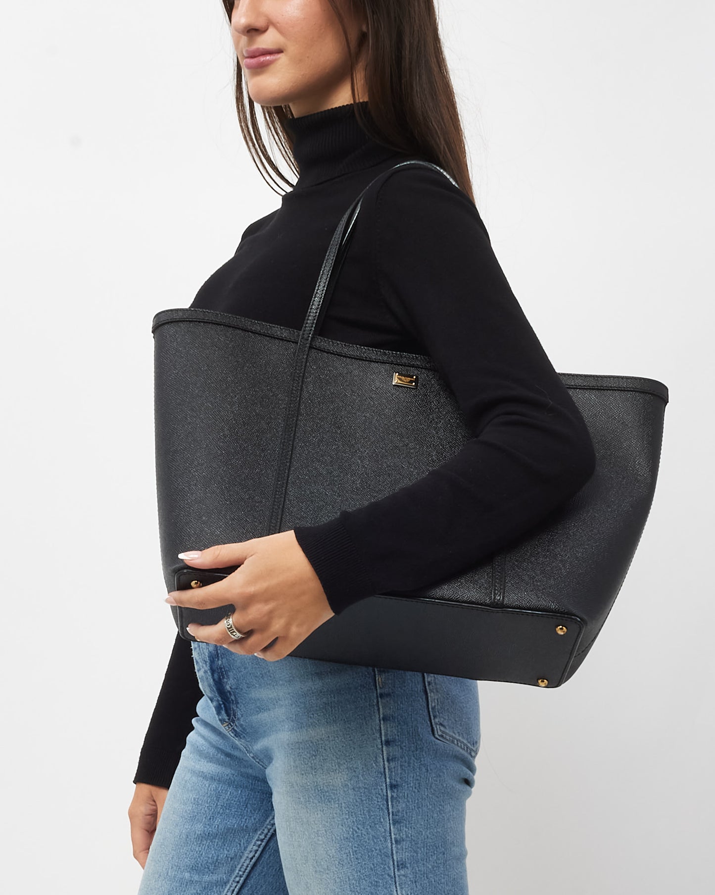 Dolce & Gabbana Black Grained Leather Miss Escape Shopping Tote Bag