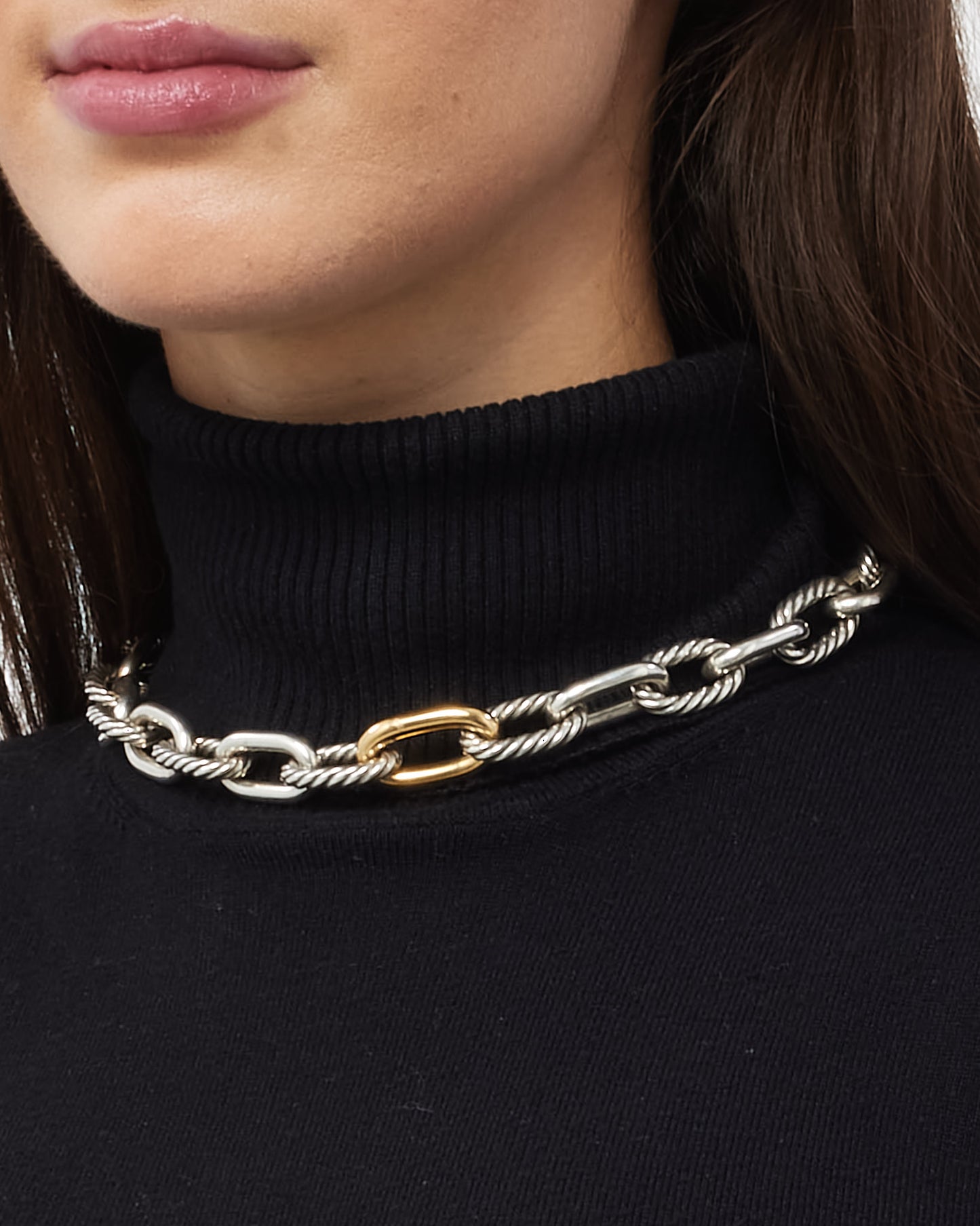 David Yurman Sterling Silver with 18K Yellow Gold DY Madison 13.5mm Chain Necklace