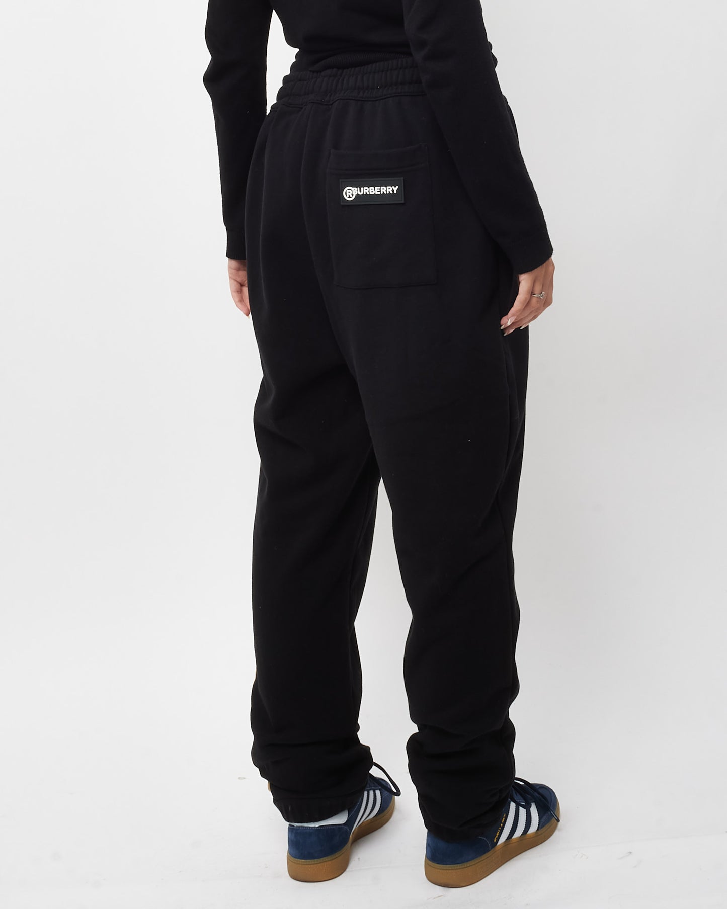 Burberry Black Cotton Beige Vintage Check Logo Joggers Sweatpants - L