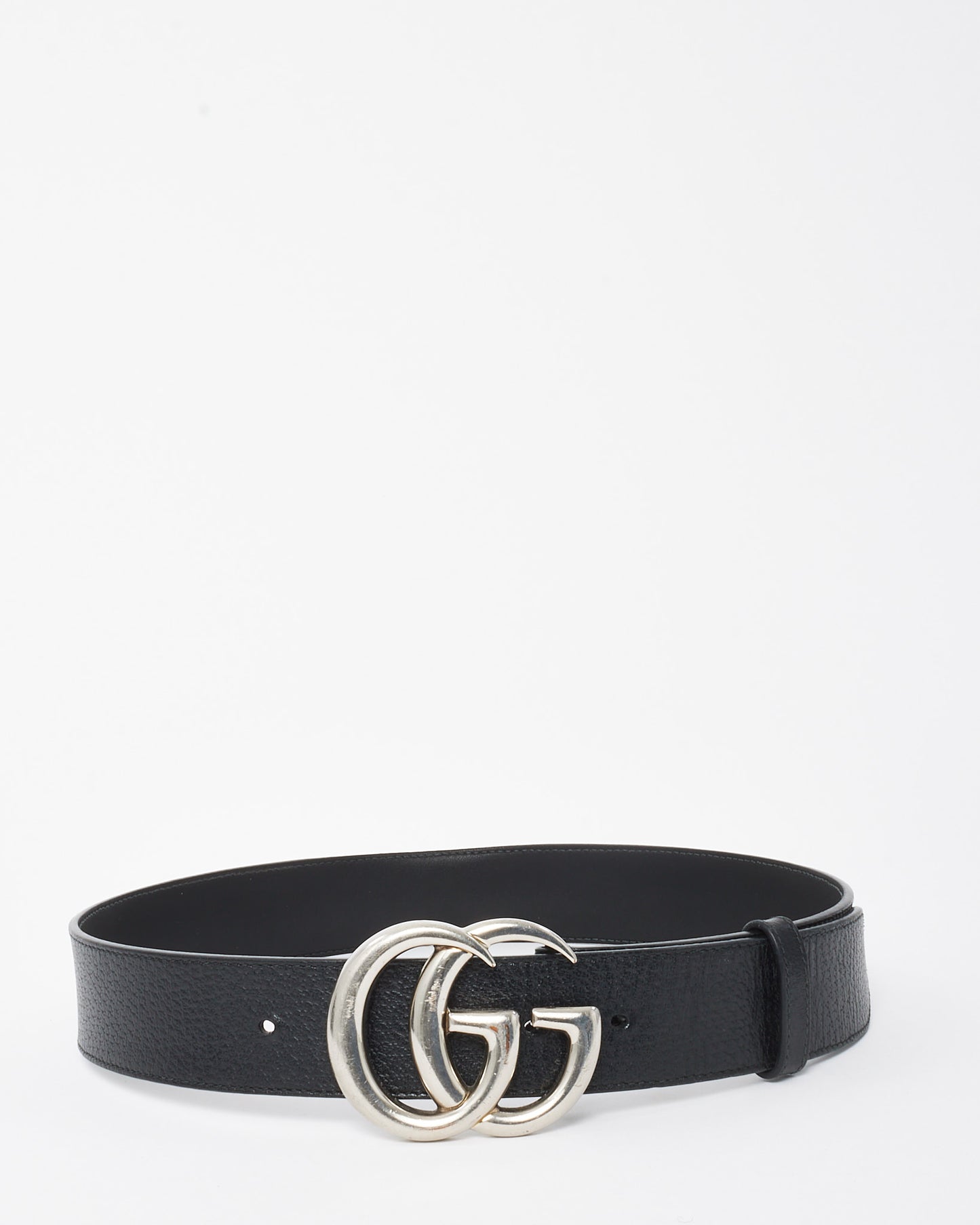 Gucci Black Leather Silver GG Marmont Belt - 75/30